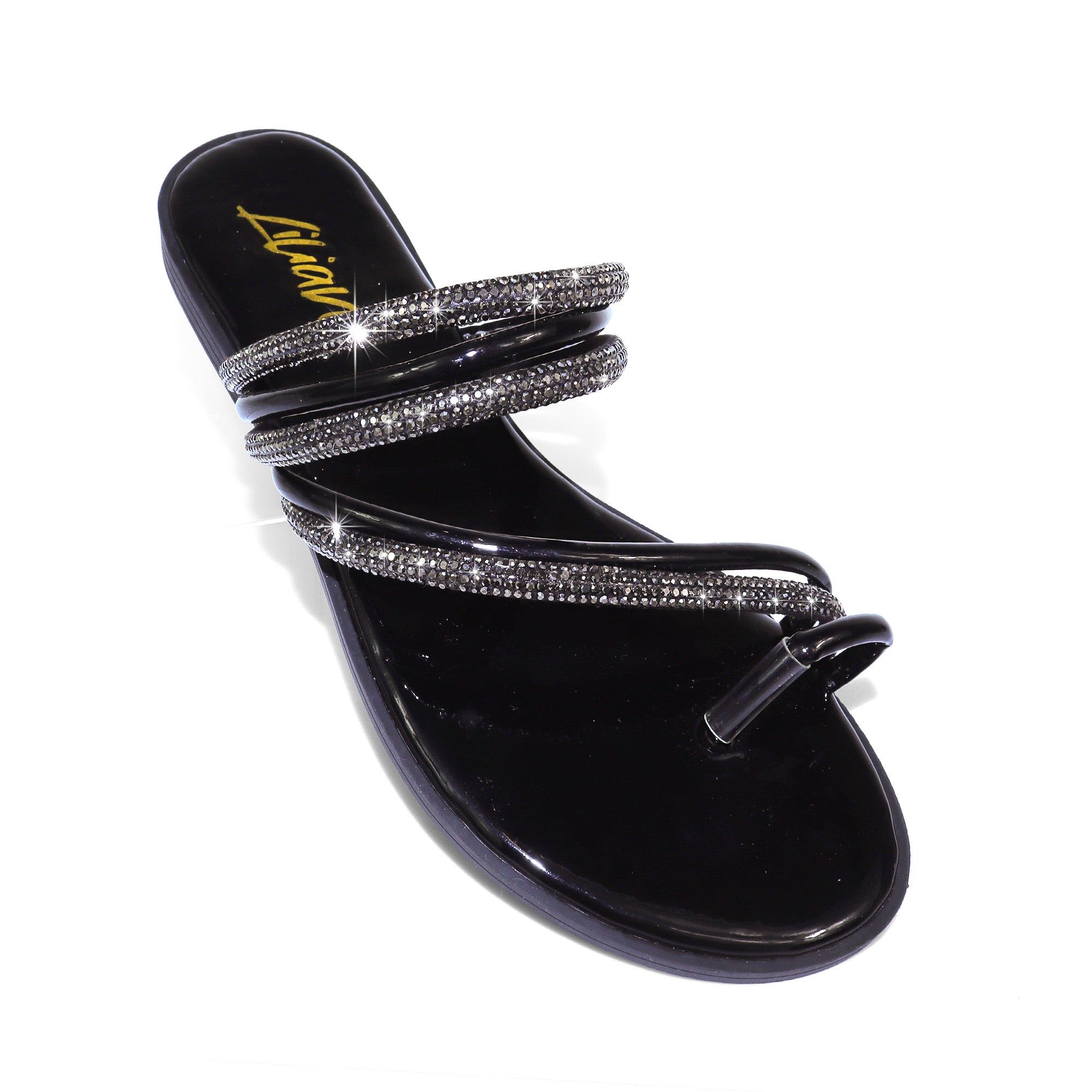 ADOREE-1 RHINESTONE SANDAL TOE RING BLACK