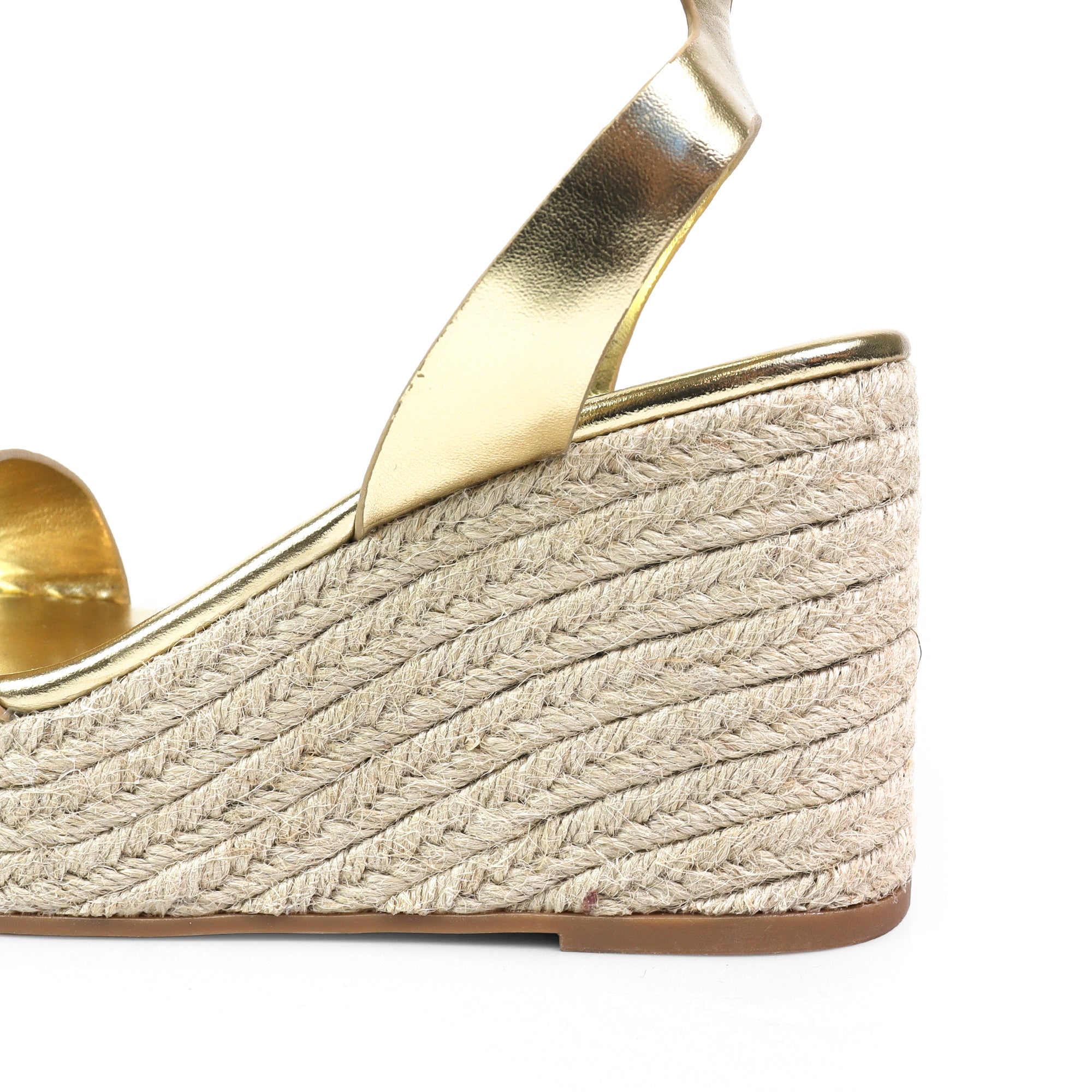 ALYAH-2 OPEN TOE BUCKLE ANKLE STRAP W/ ESPADRILLE WEDGE GOLD