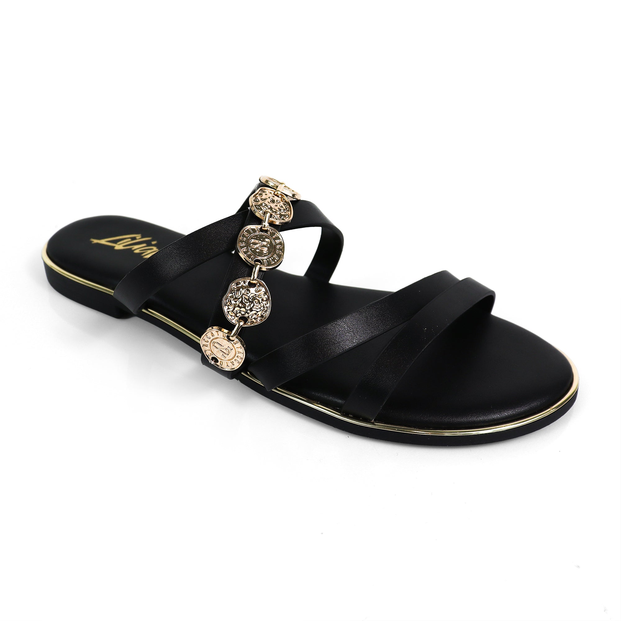 AMRIT-2 COIN STRASP SLIDE SANDALS BLACK