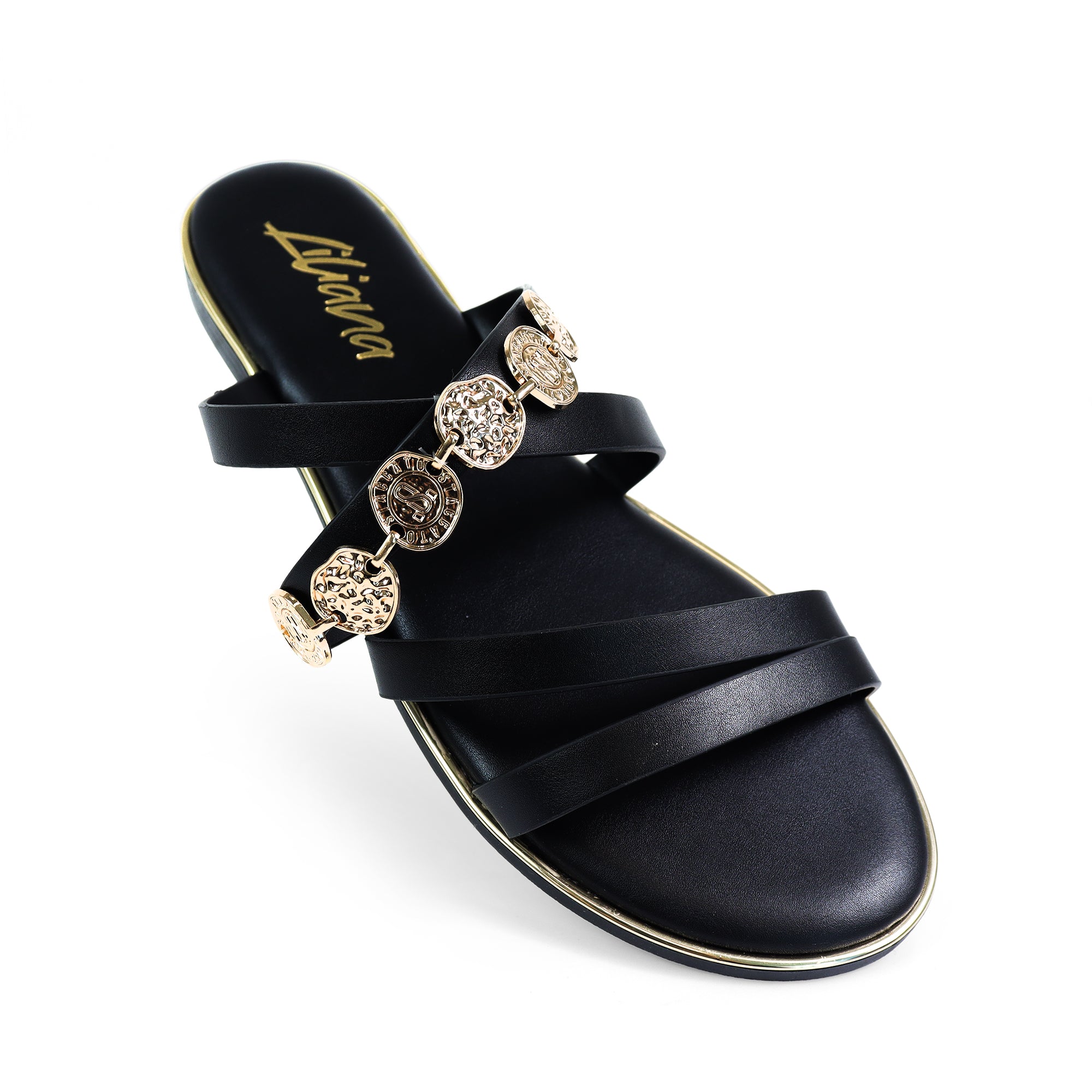 AMRIT-2 COIN STRASP SLIDE SANDALS BLACK