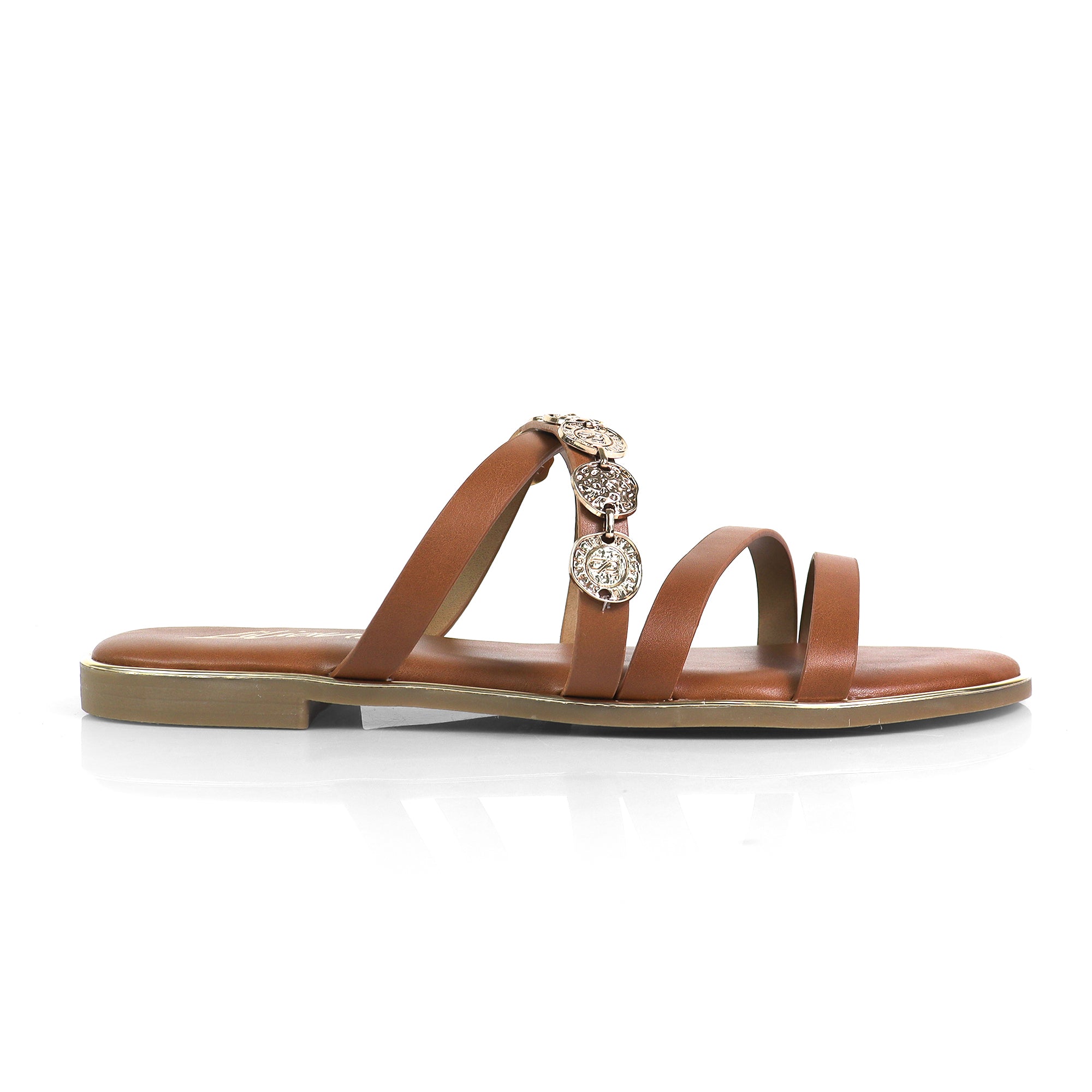 AMRIT-2 COIN STRASP SLIDE SANDALS TAN