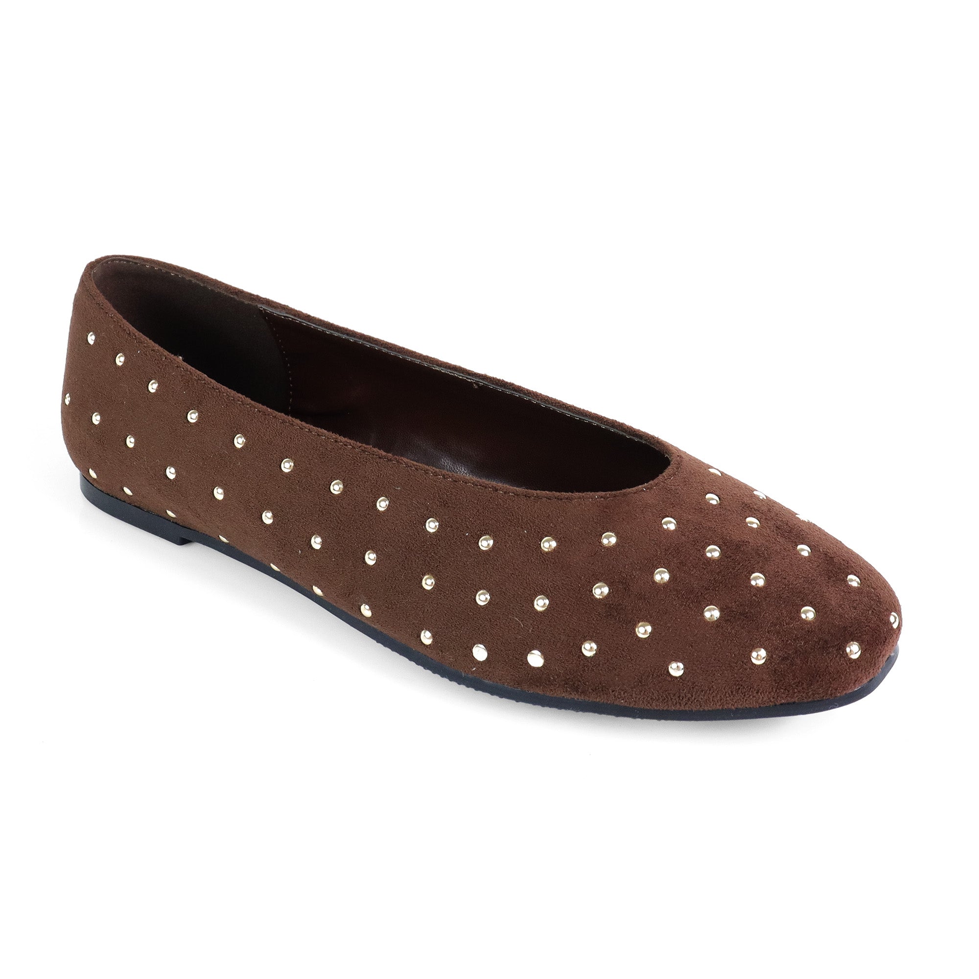 BALERIE-3 STUD BALLET FLAT CHOCOLATE
