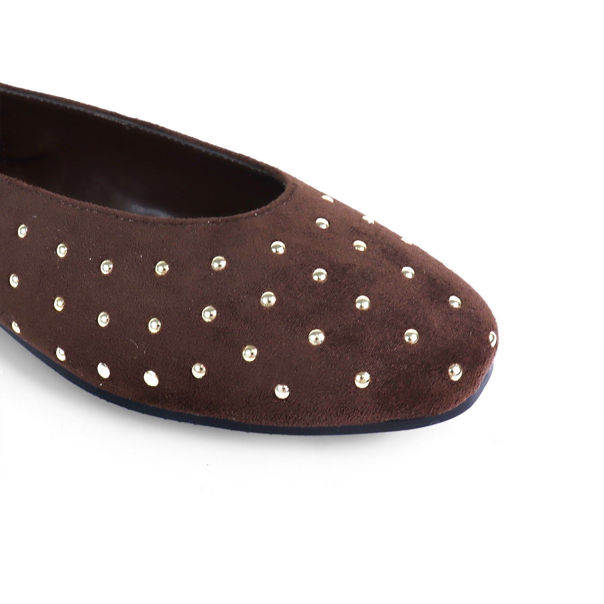 BALERIE-3 STUD BALLET FLAT CHOCOLATE