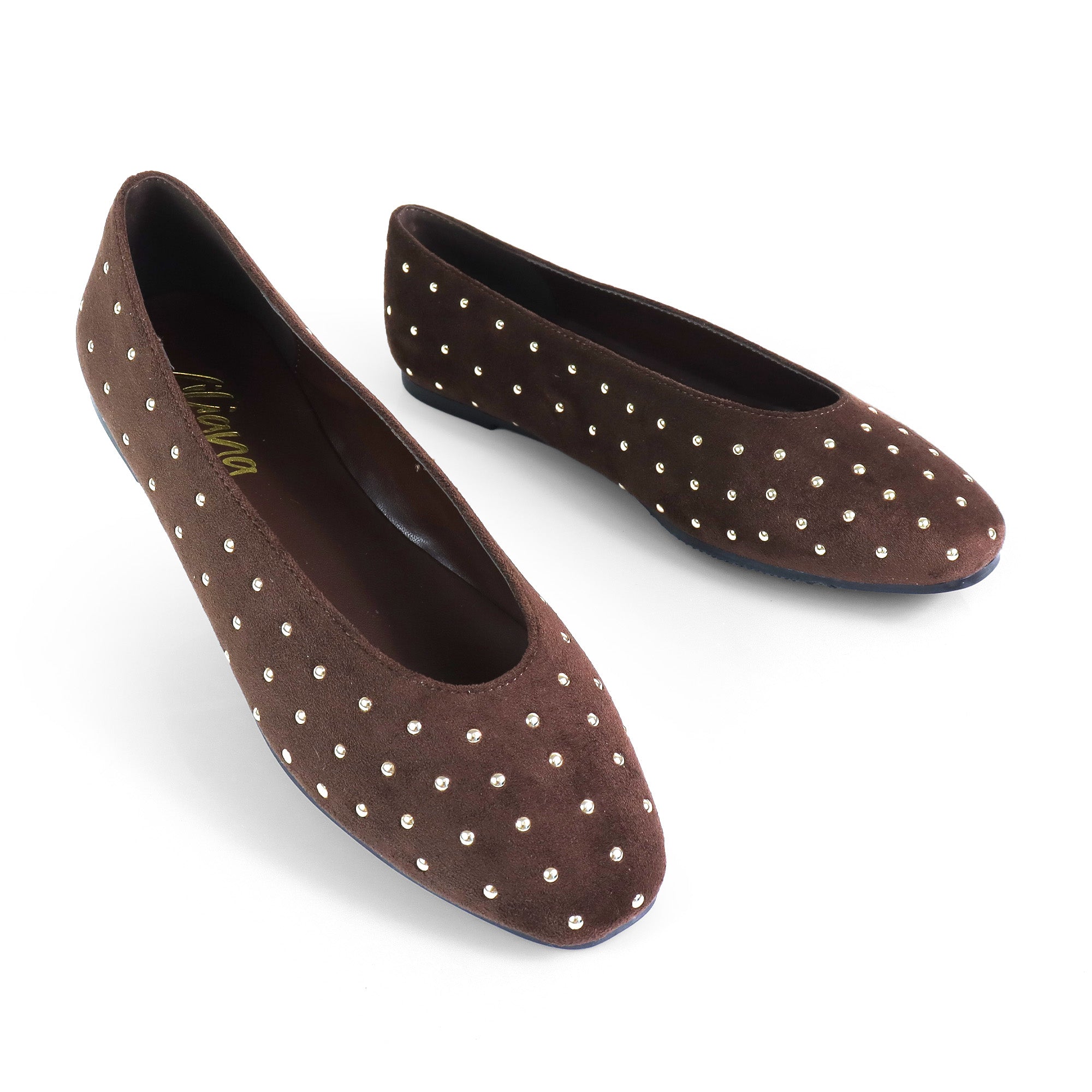 BALERIE-3 STUD BALLET FLAT CHOCOLATE