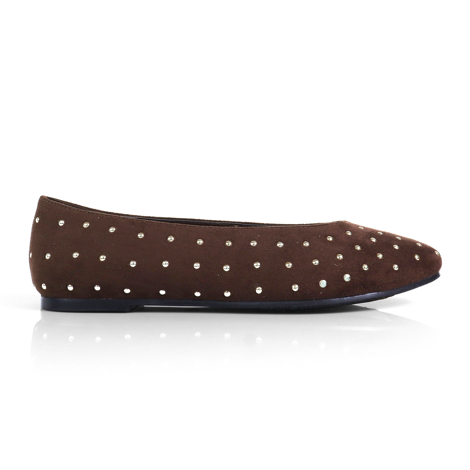 BALERIE-3 STUD BALLET FLAT CHOCOLATE