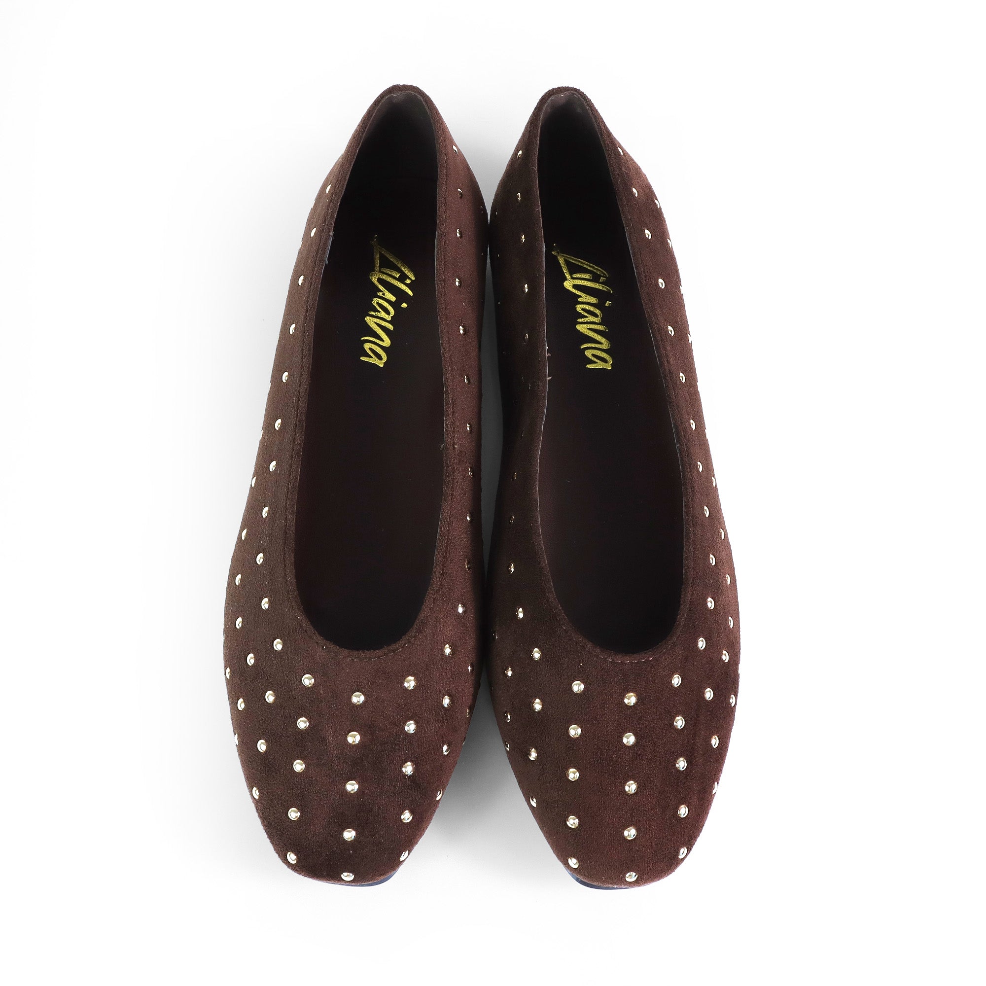 BALERIE-3 STUD BALLET FLAT CHOCOLATE