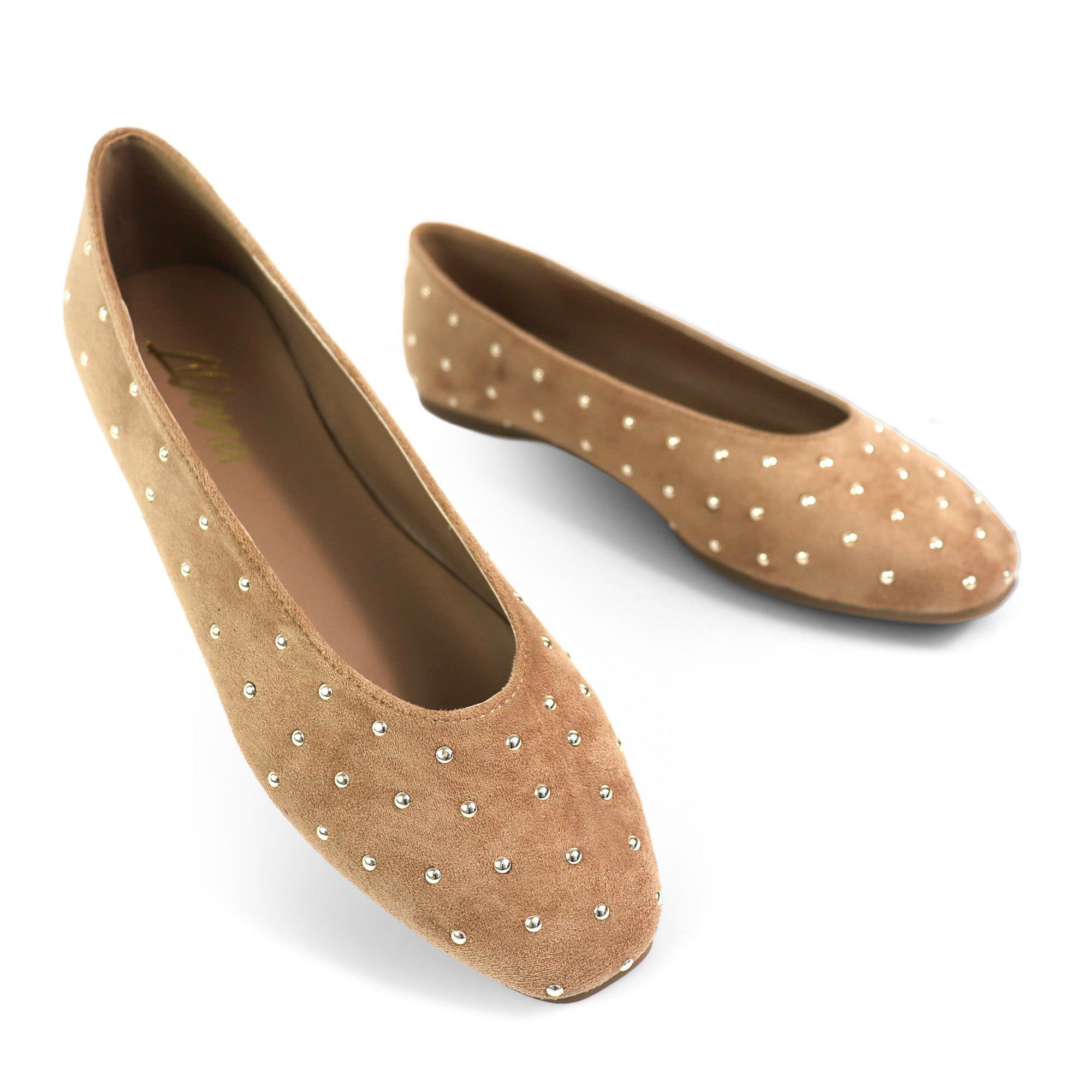 BALERIE-3 STUD BALLET FLAT TAUPE