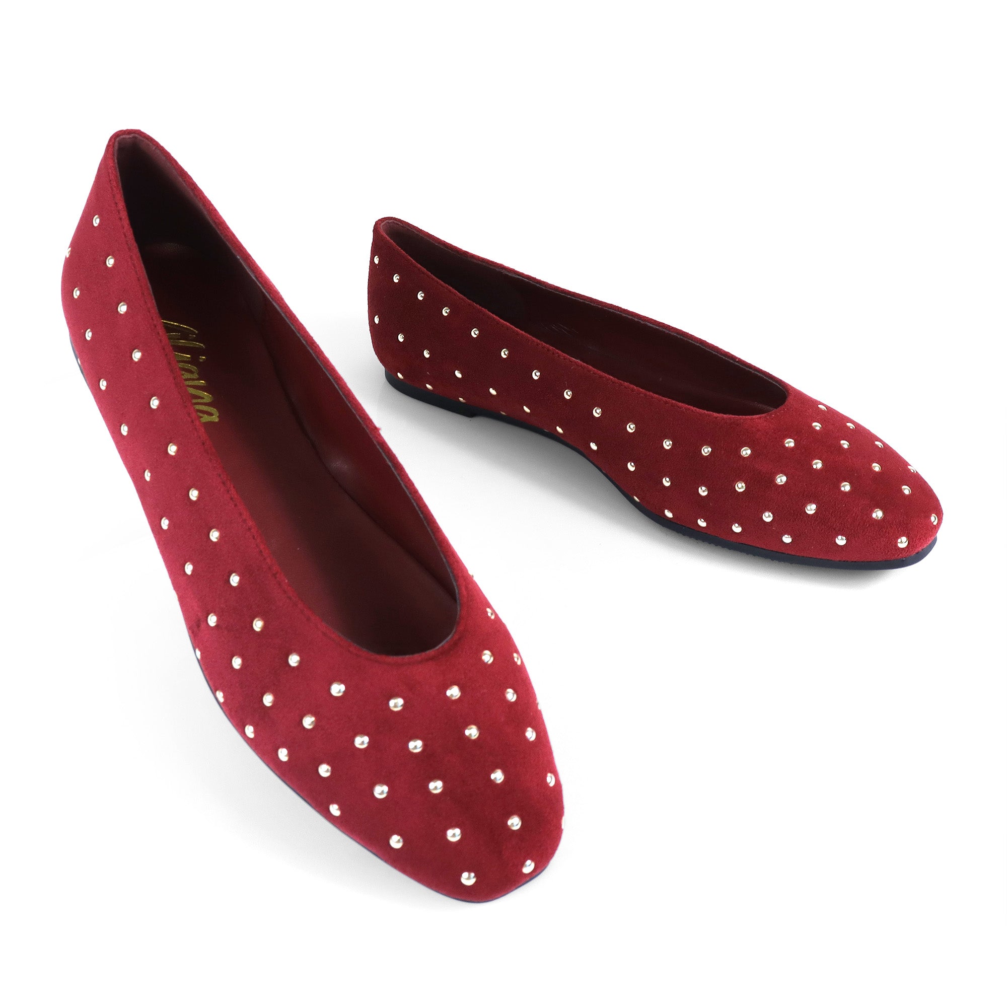 BALERIE-3 STUD BALLET FLAT WINE