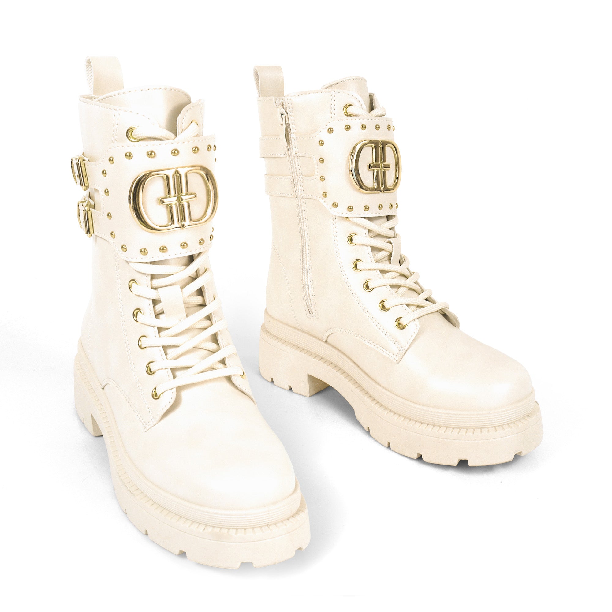 BARAZ-1 LUG SOLE CUFF LACE UP COMBAT BOOTS IVORY