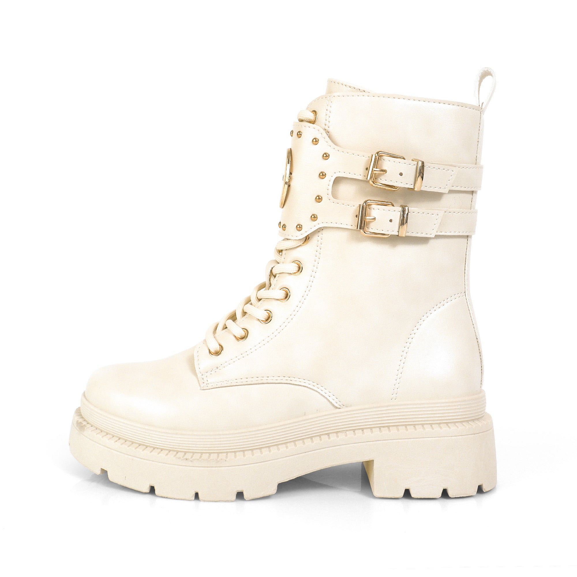 BARAZ-1 LUG SOLE CUFF LACE UP COMBAT BOOTS IVORY