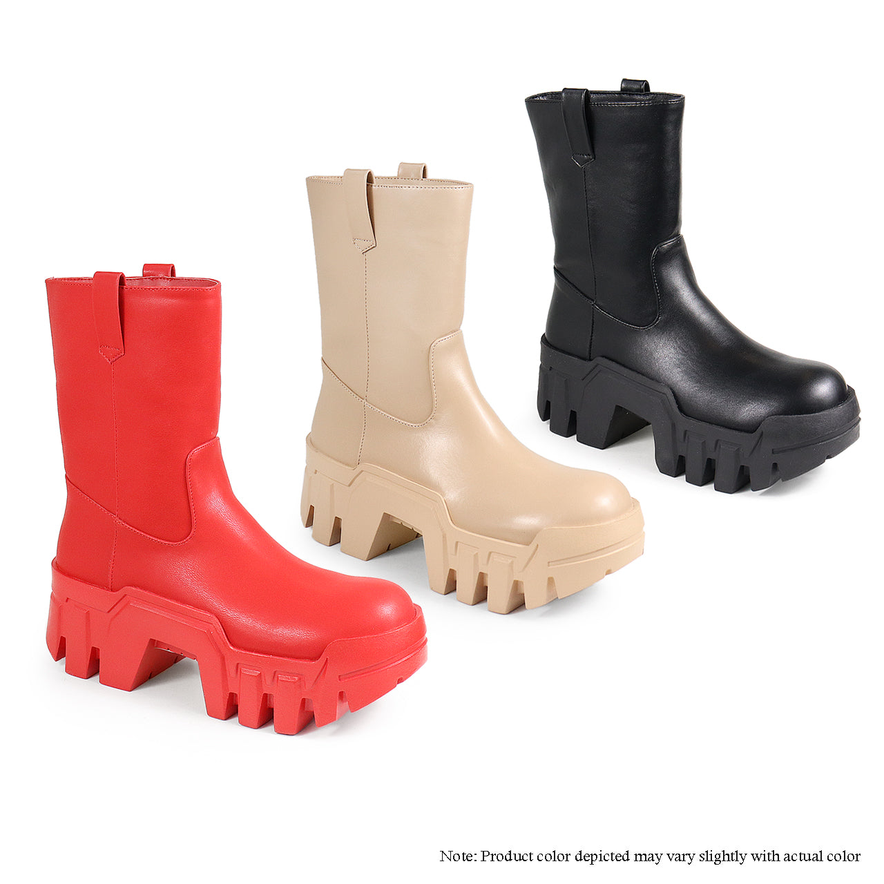 BUNKER-1 CHUNKY ANKLE HIGH BOOTIE W/ THICK OUTSOLE - BEIGE