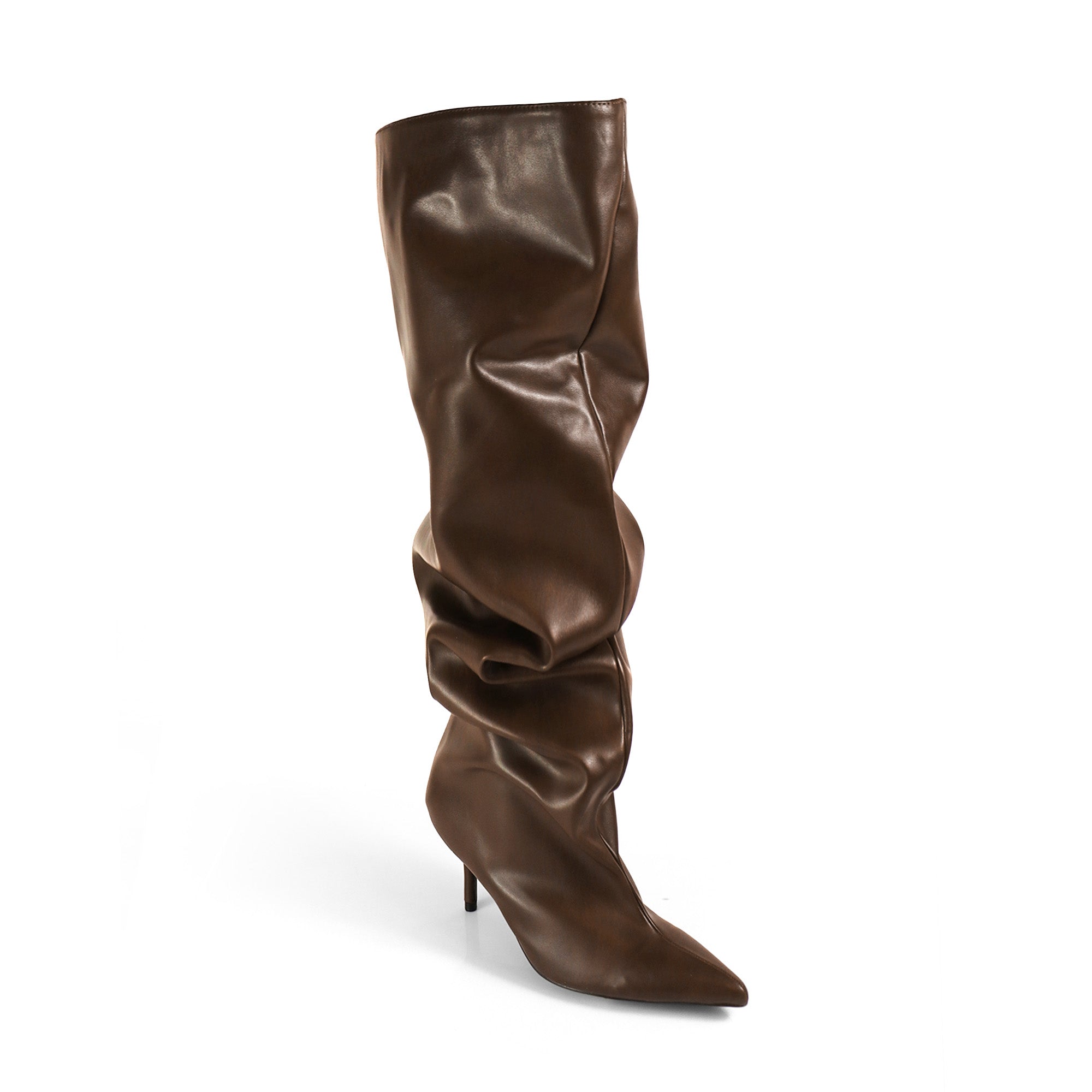 CHRISTIE-1 POINTED TOE SLOUCH KNEE HIGH BOOTS CHOCOLATE