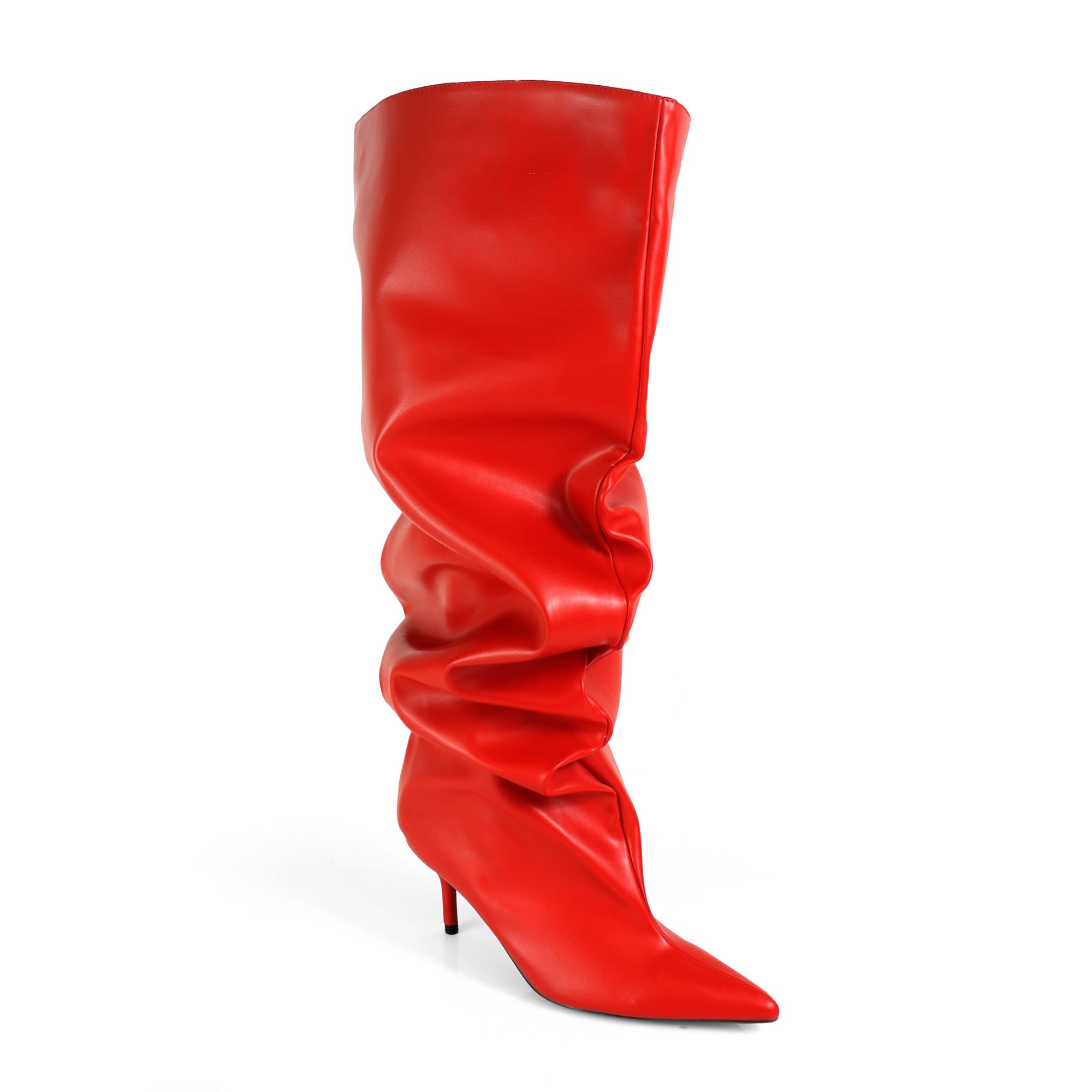 CHRISTIE-1 POINTED TOE SLOUCH KNEE HIGH BOOTS RED