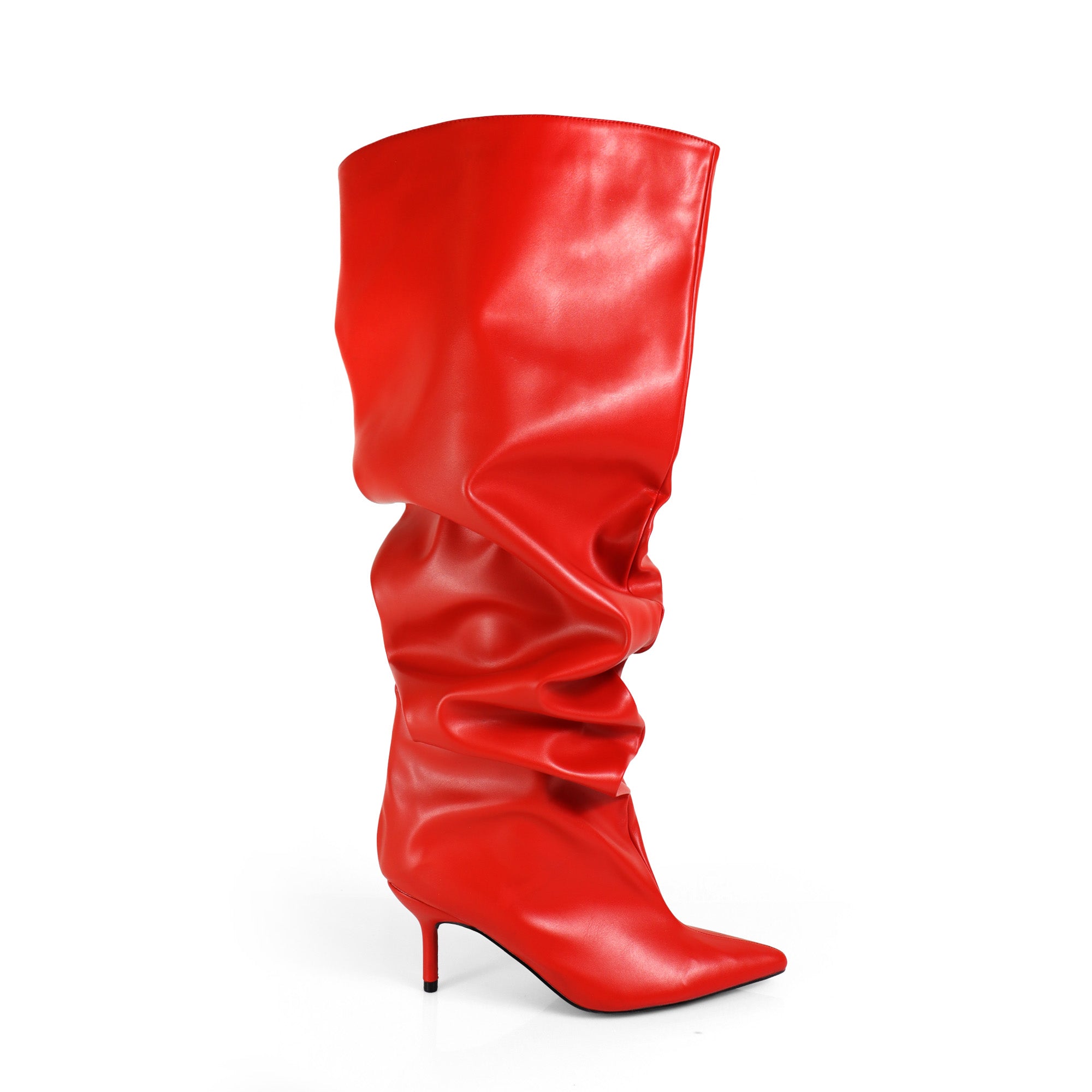 CHRISTIE-1 POINTED TOE SLOUCH KNEE HIGH BOOTS RED