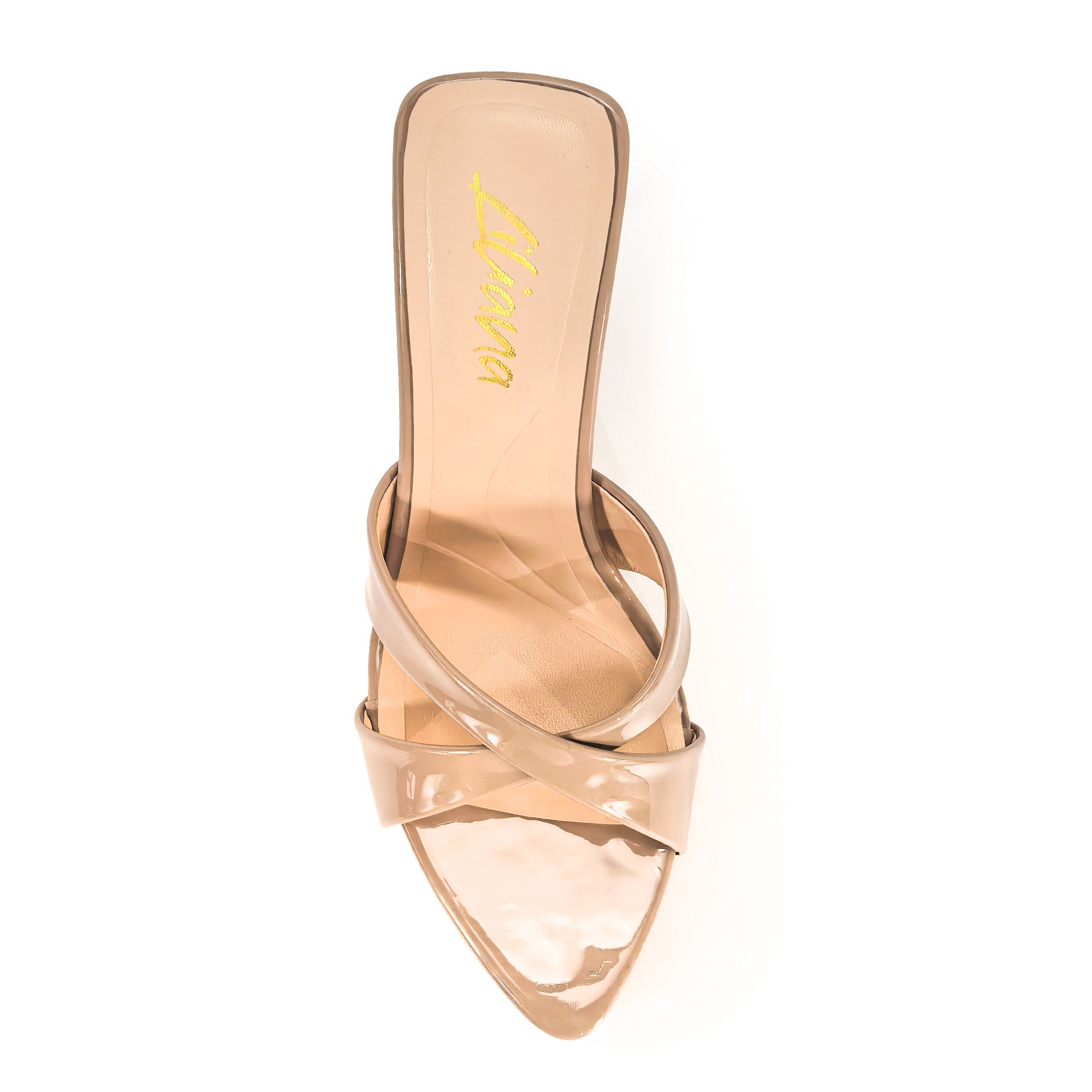 CYNTHIA-8 POINTY TOE CRISS-CROSS MULE HEEL NUDE