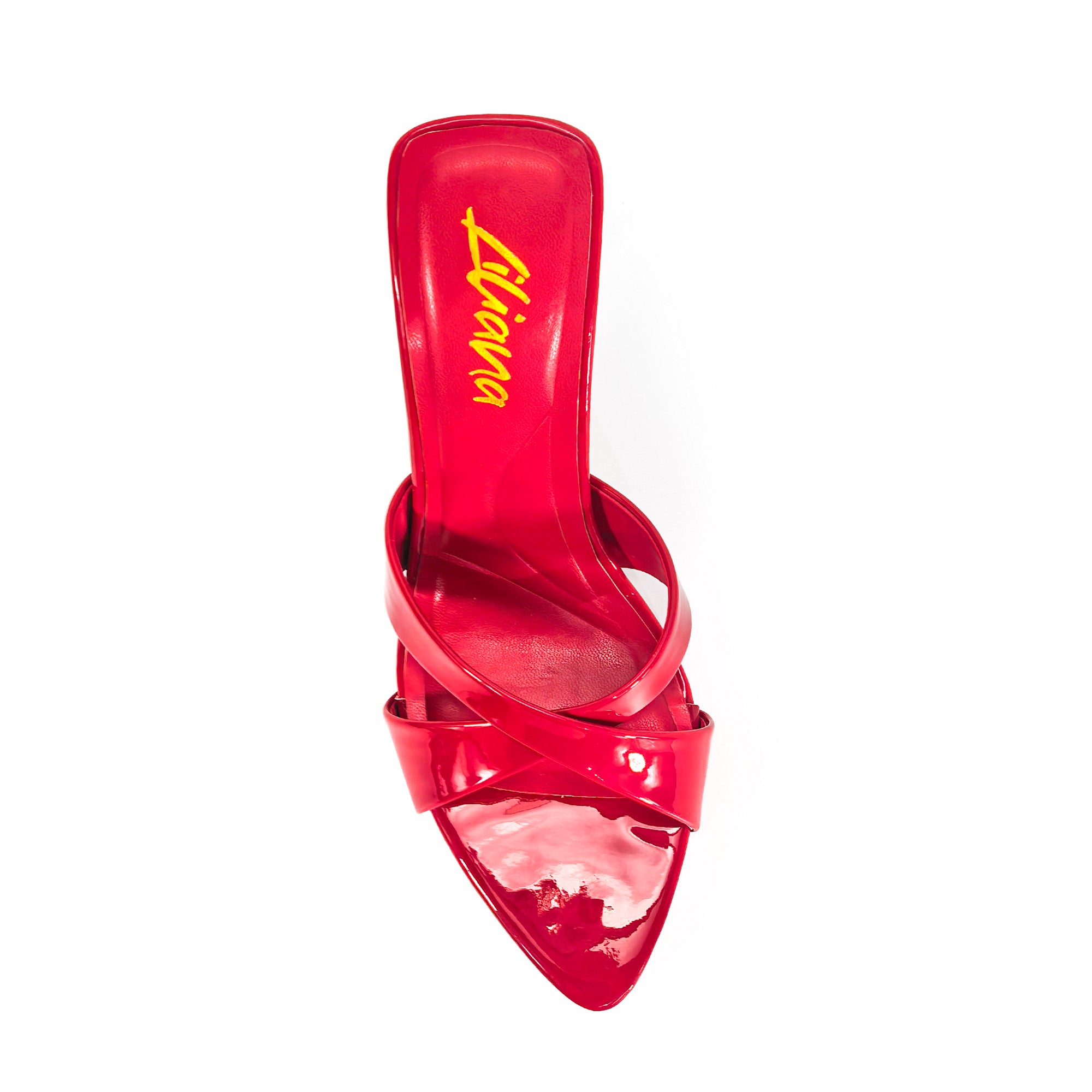 CYNTHIA-8 POINTY TOE CRISS-CROSS MULE HEEL RED