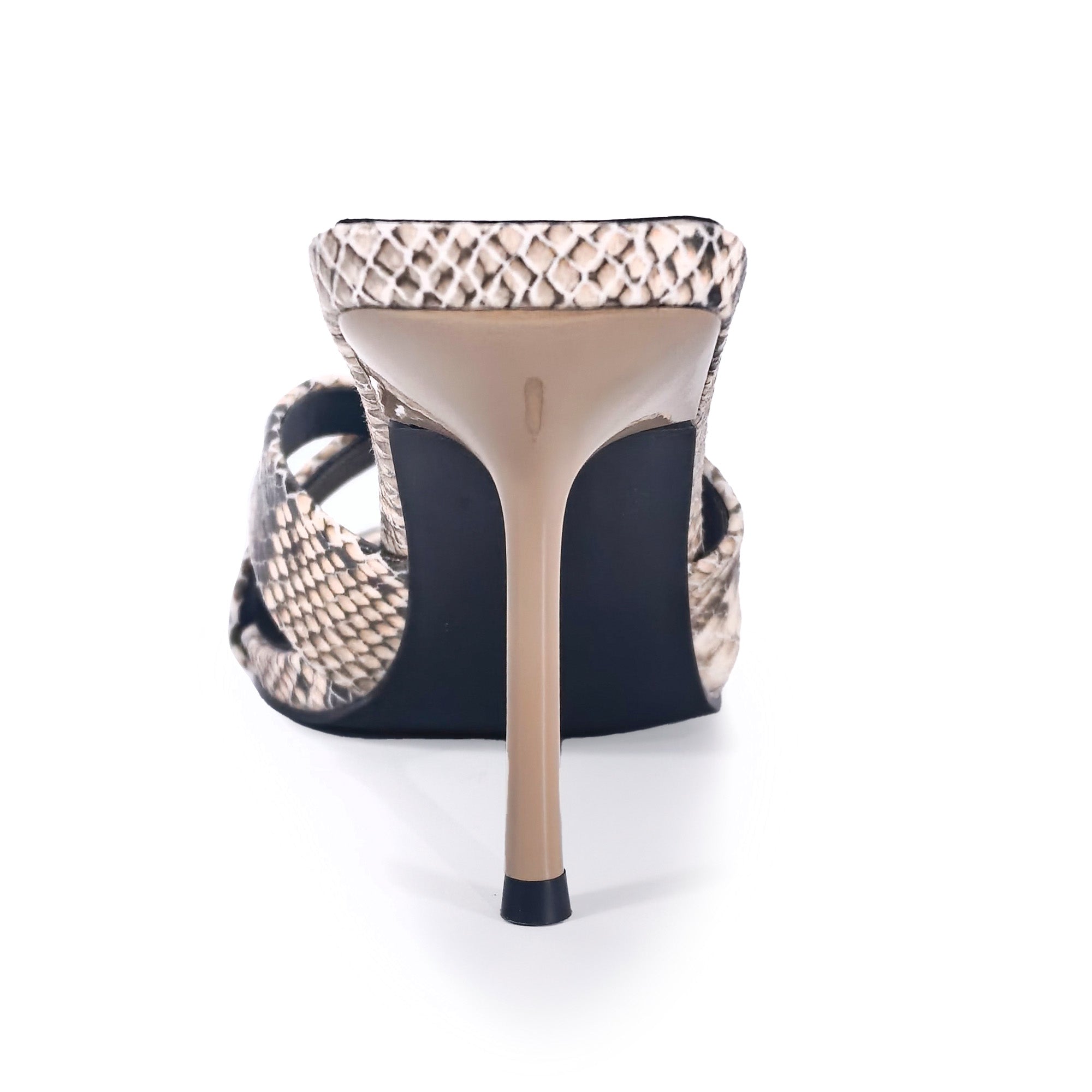 CYNTHIA-8 POINTY TOE CRISS-CROSS MULE HEEL SNAKE