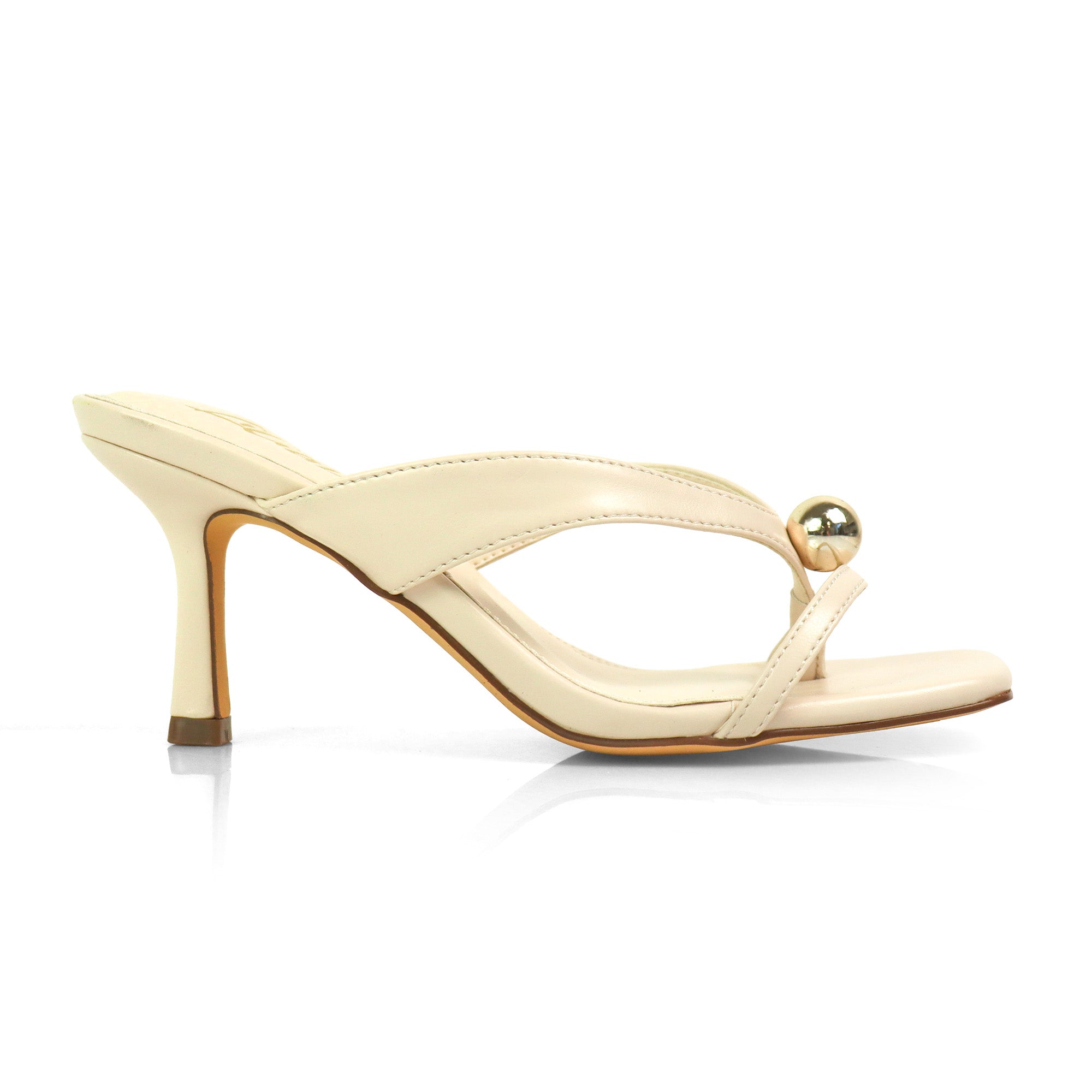 FRANKIE-24 OPEN SQUARE TOE METAL BALL SANDALW/KITTEN HEEL IVORY