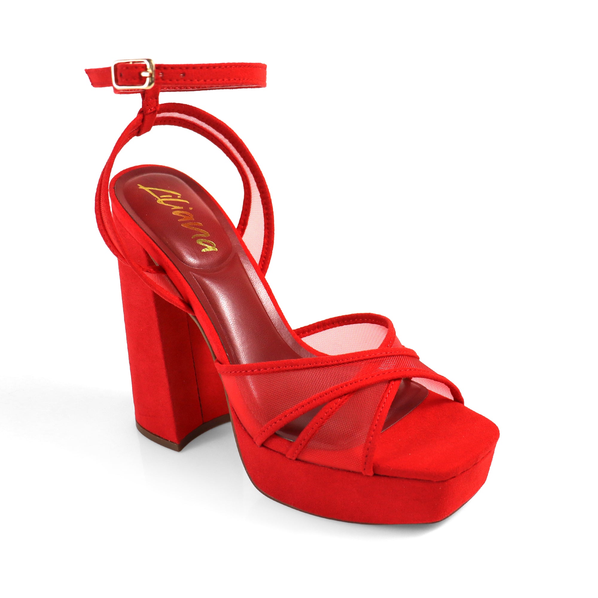 GIA-31 ANKLE STRAP PLATFORM HEEL RED