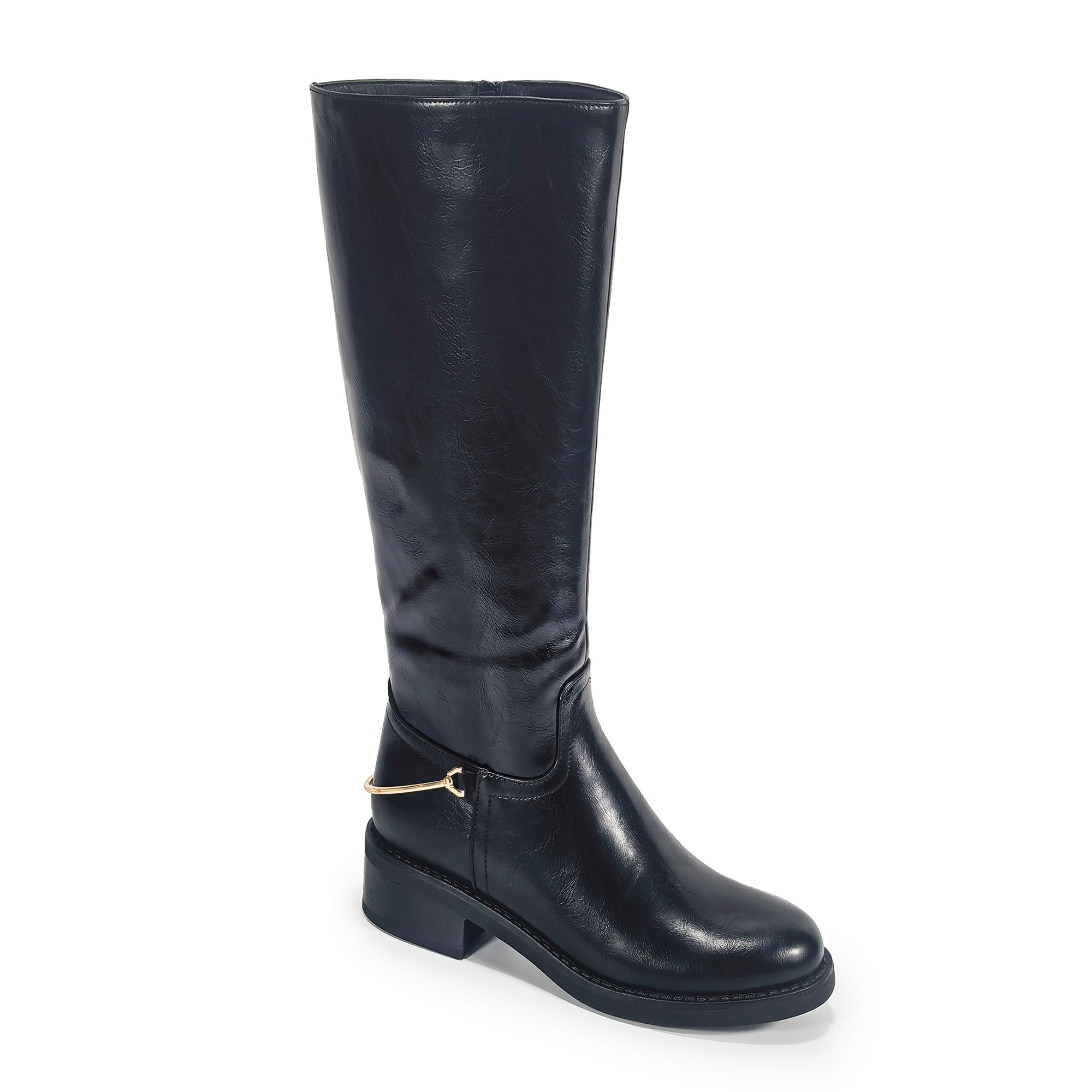 HECTORINA-1 STRAIGHT RIDING LUG BOOT W/ ANKLE MATEL DETAIL BLACK