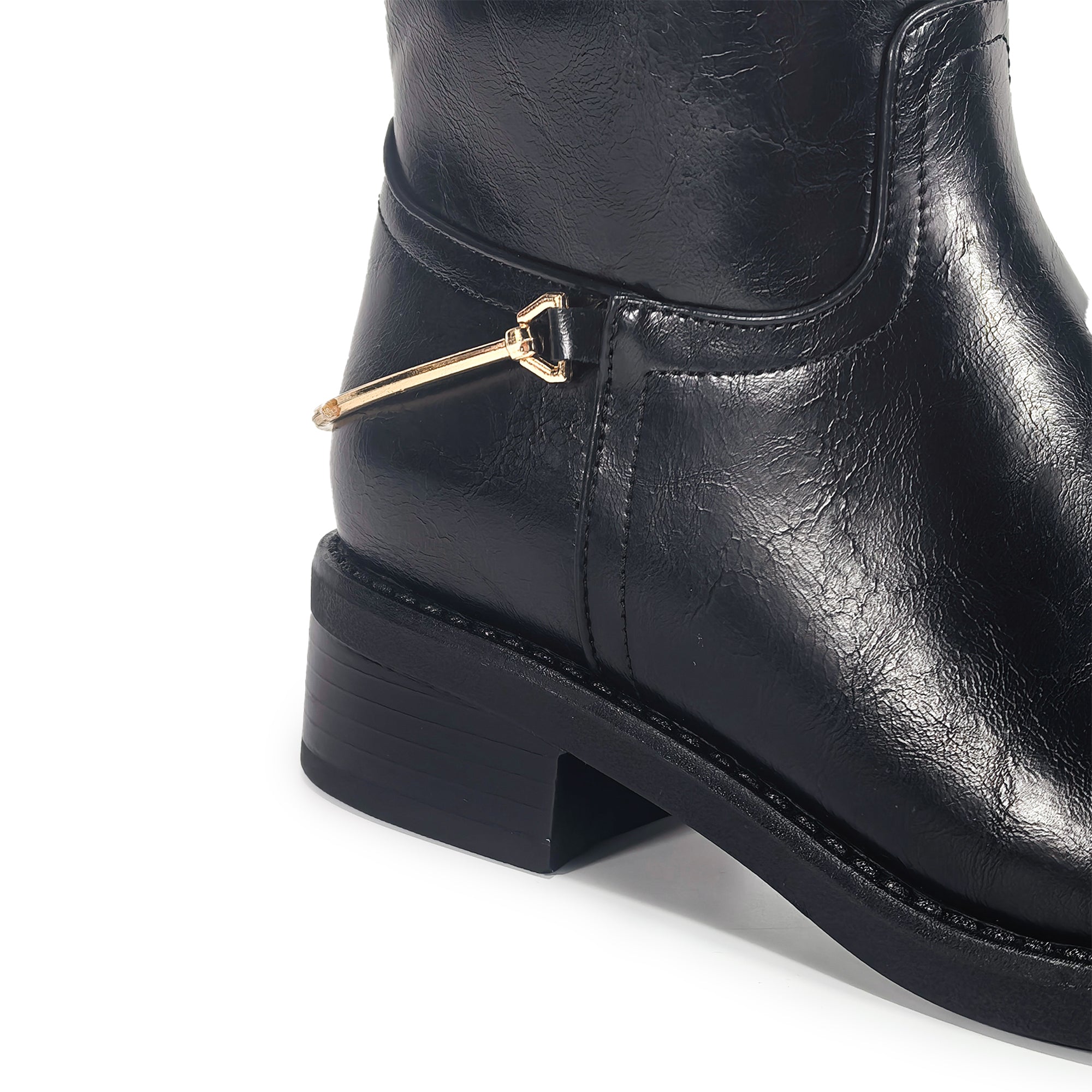 HECTORINA-1 STRAIGHT RIDING LUG BOOT W/ ANKLE MATEL DETAIL BLACK