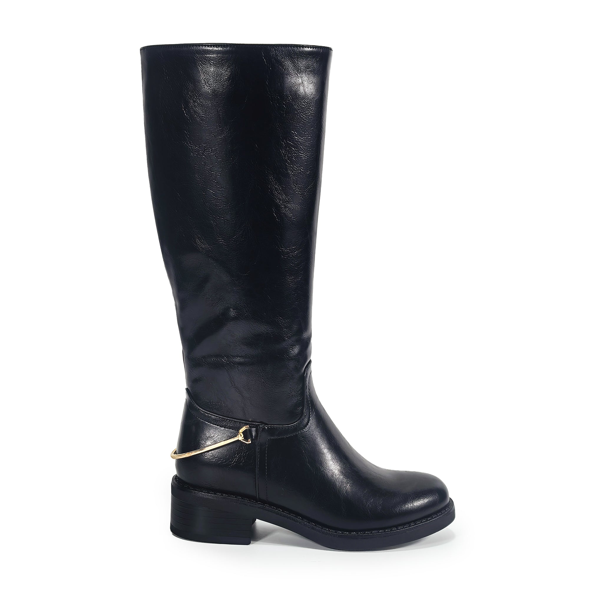HECTORINA-1 STRAIGHT RIDING LUG BOOT W/ ANKLE MATEL DETAIL BLACK