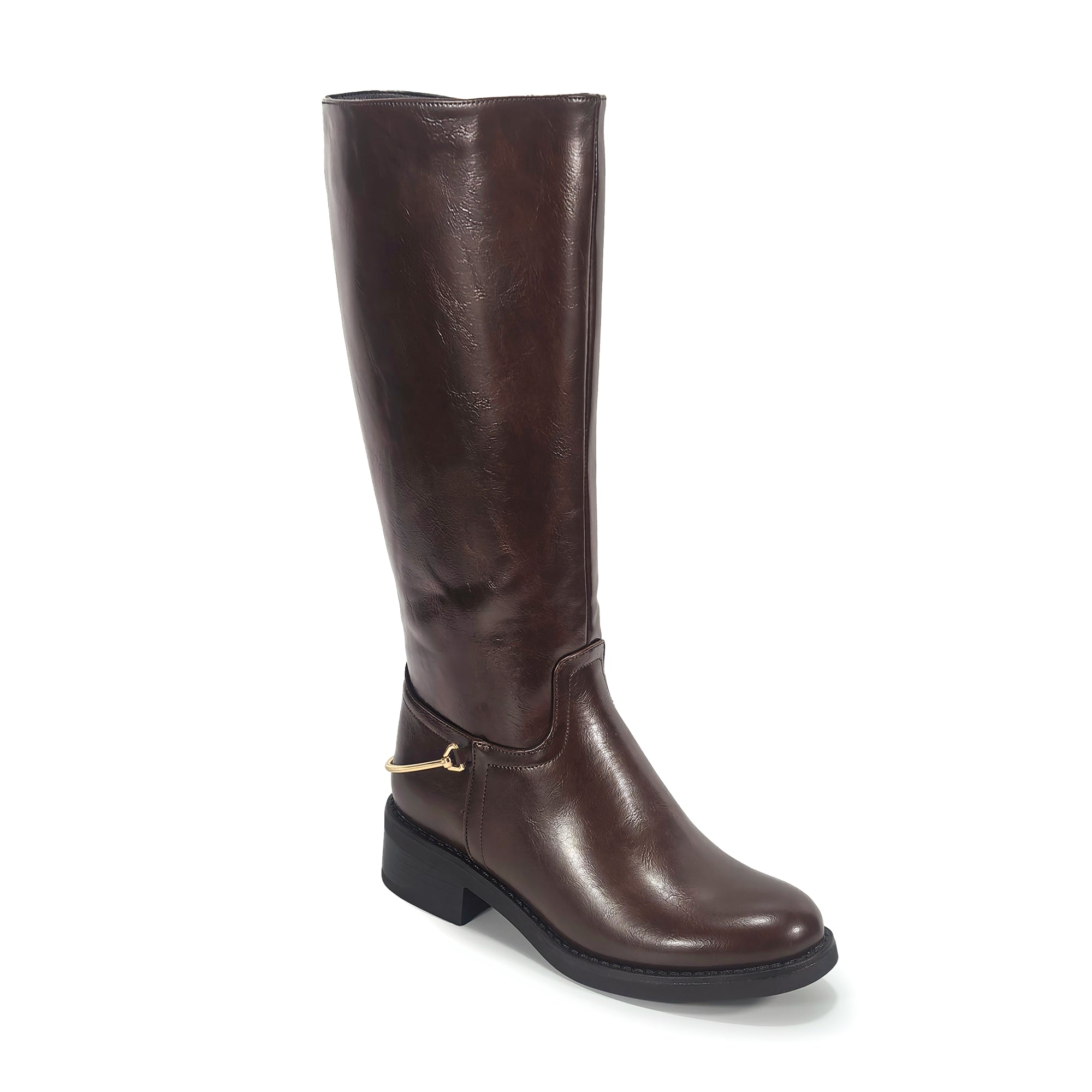 HECTORINA-1 STRAIGHT RIDING LUG BOOT W/ ANKLE MATEL DETAIL BROWN