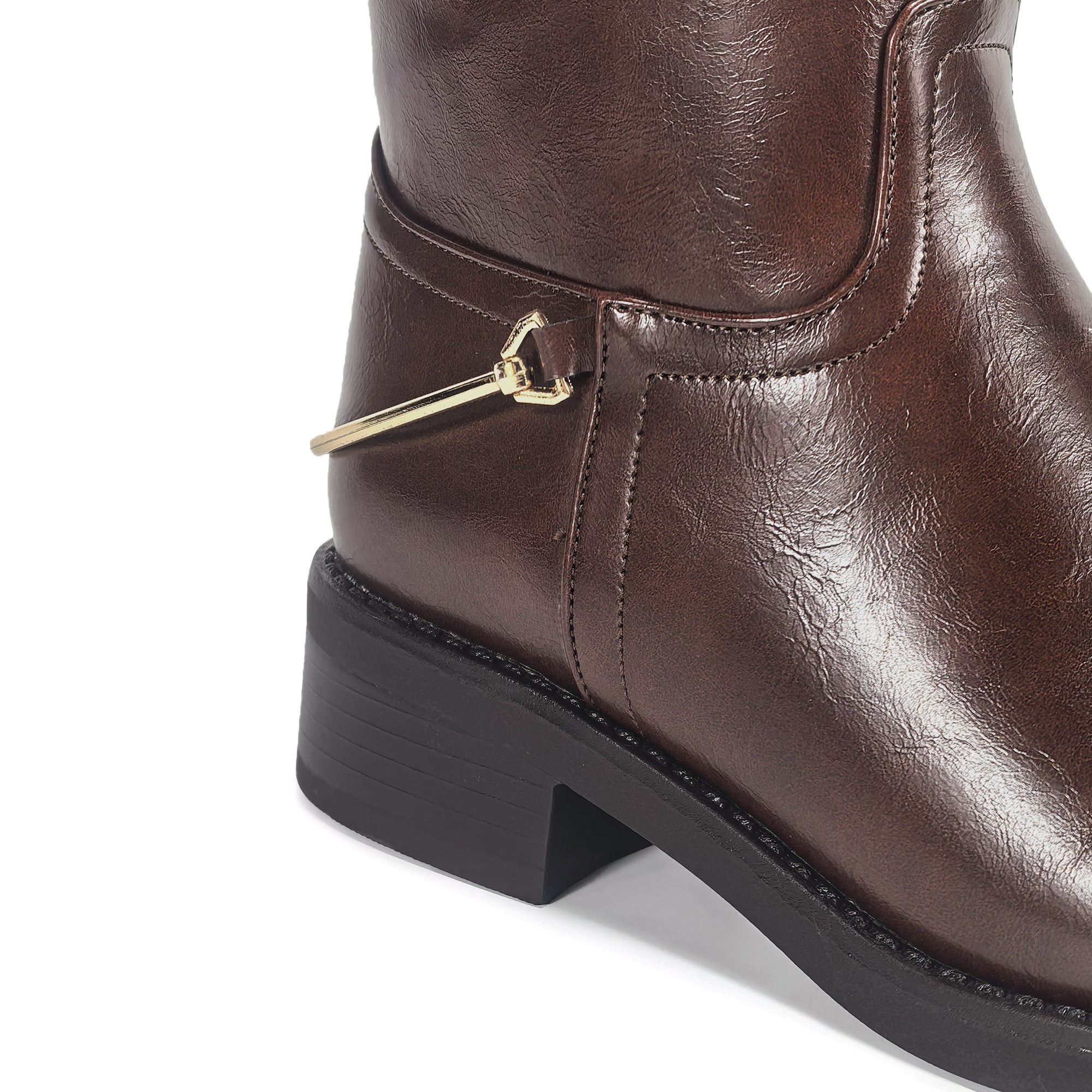 HECTORINA-1 STRAIGHT RIDING LUG BOOT W/ ANKLE MATEL DETAIL BROWN