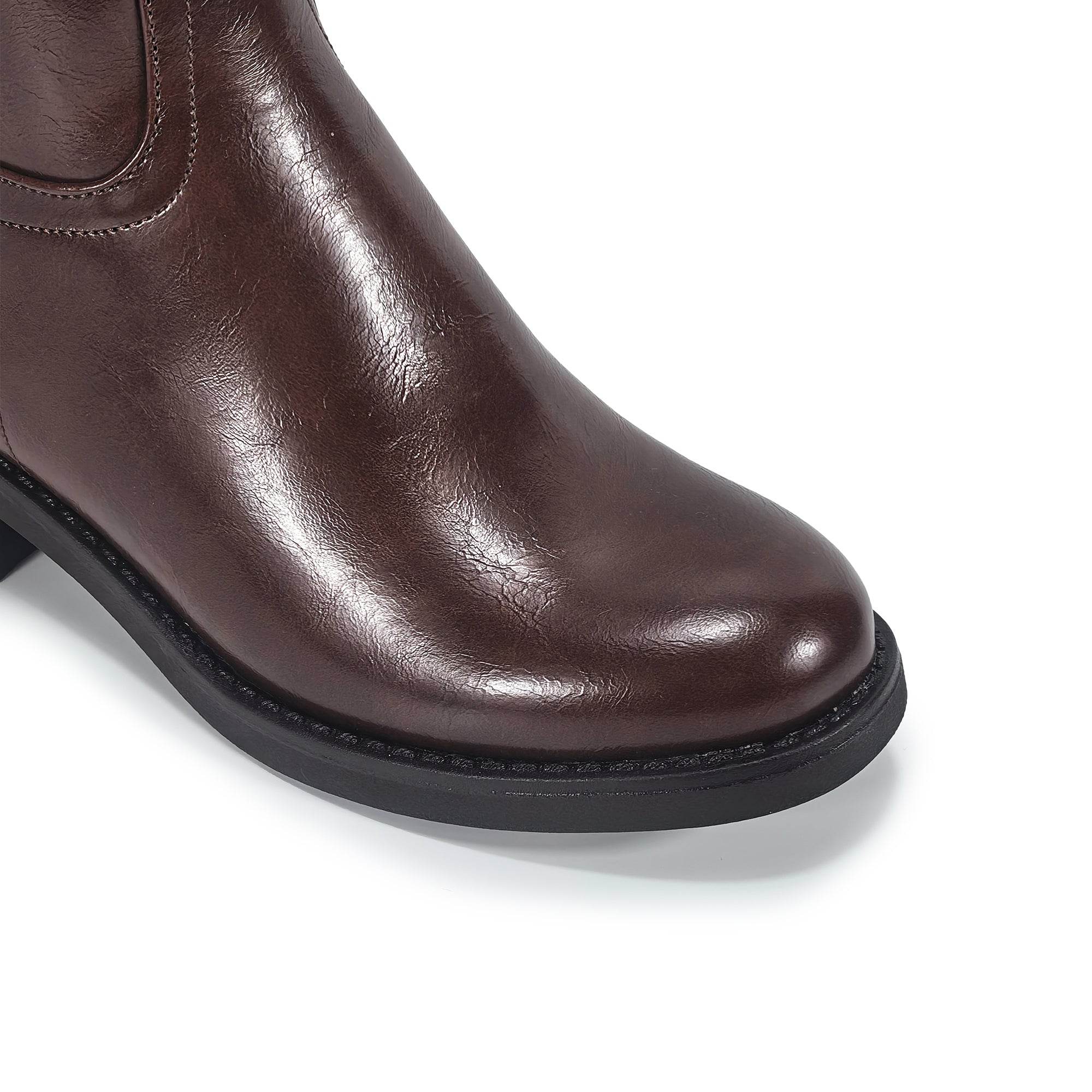 HECTORINA-1 STRAIGHT RIDING LUG BOOT W/ ANKLE MATEL DETAIL BROWN