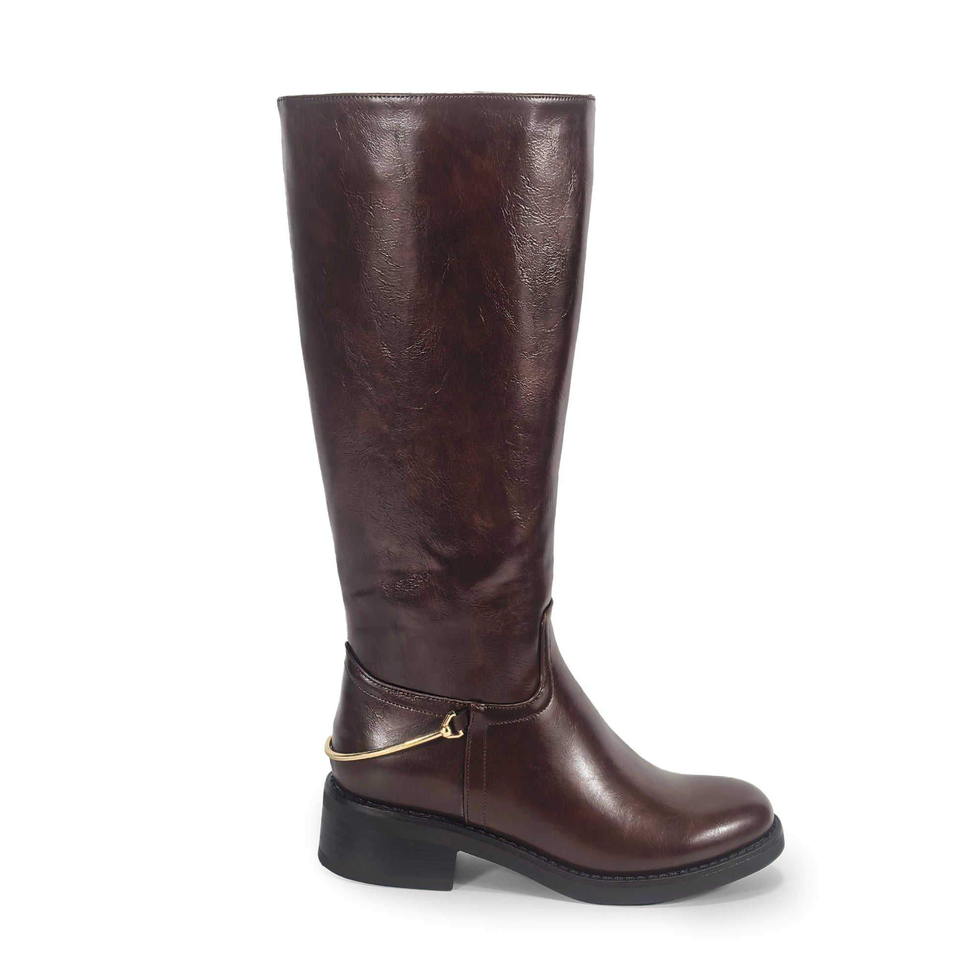 HECTORINA-1 STRAIGHT RIDING LUG BOOT W/ ANKLE MATEL DETAIL BROWN