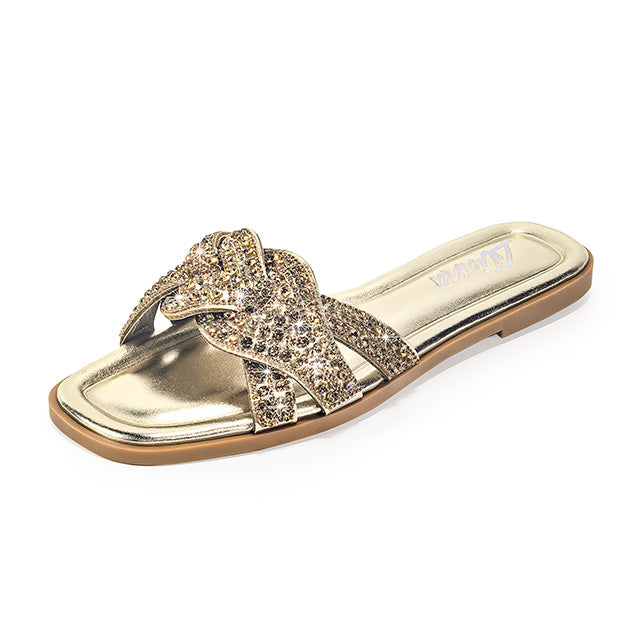 HOLY-13 RHINESTON FLAT SANDAL WITH INSOLE GOLD