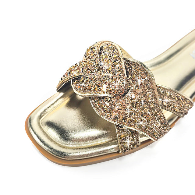 HOLY-13 RHINESTON FLAT SANDAL WITH INSOLE GOLD