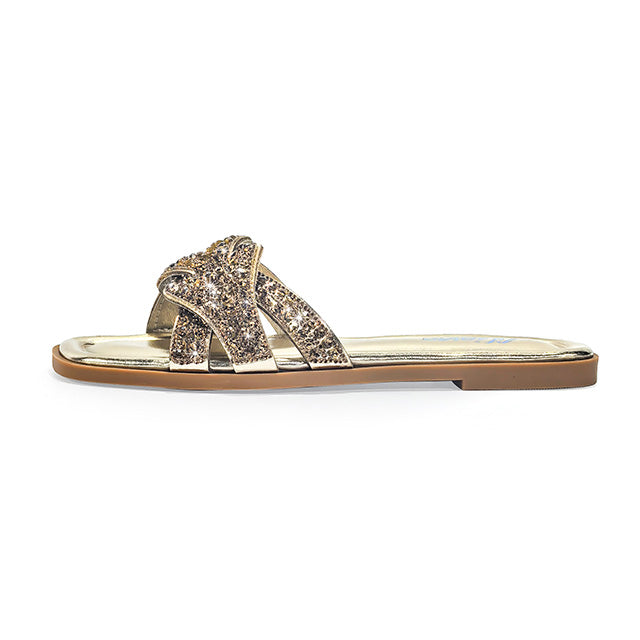 HOLY-13 RHINESTON FLAT SANDAL WITH INSOLE GOLD