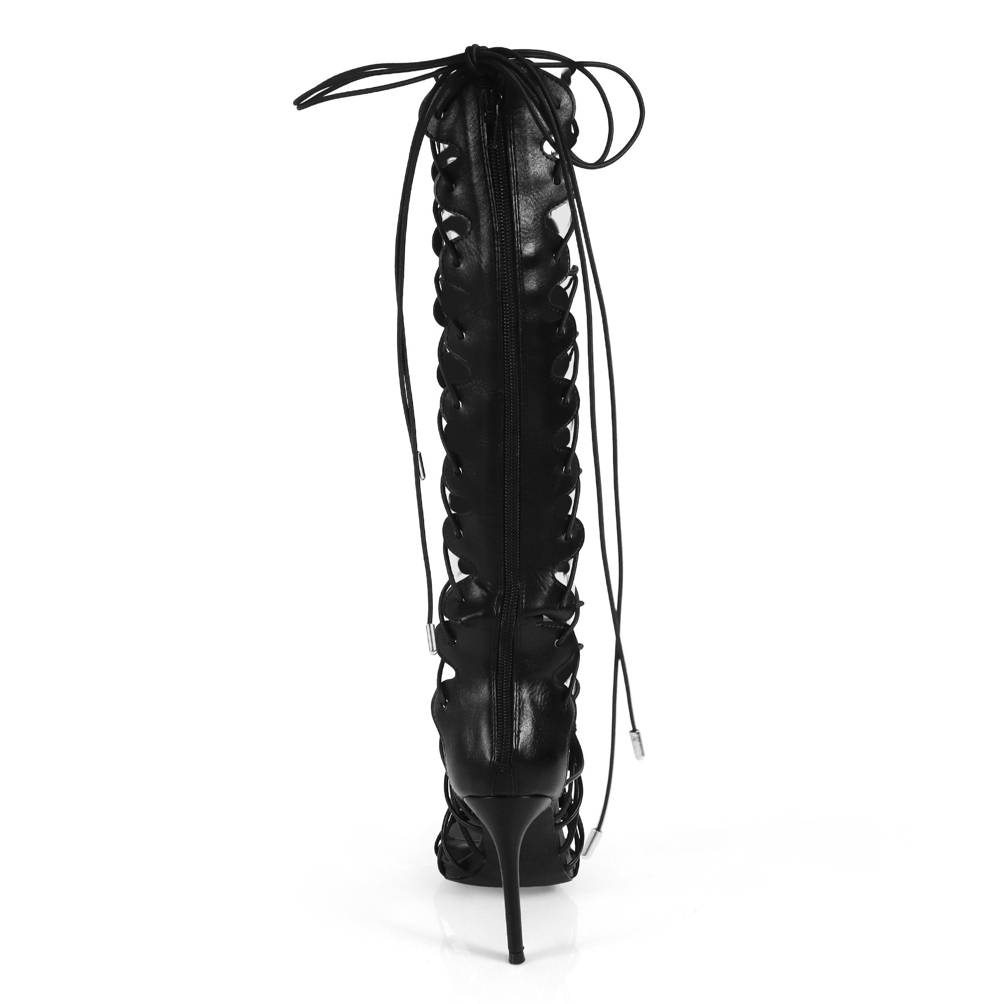 HUGO-60 STRAPPY WRAP UP GLADIATOR HEELS BLACK