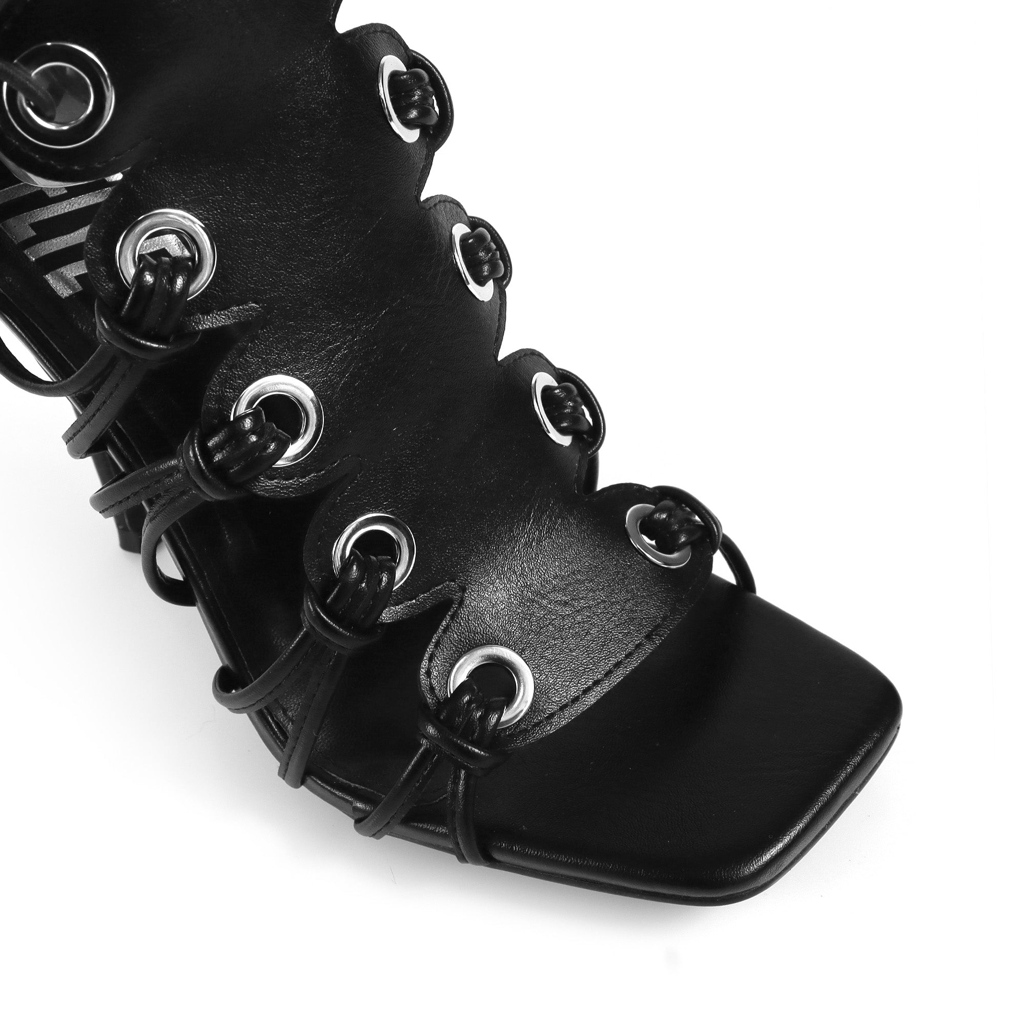 HUGO-60 STRAPPY WRAP UP GLADIATOR HEELS BLACK