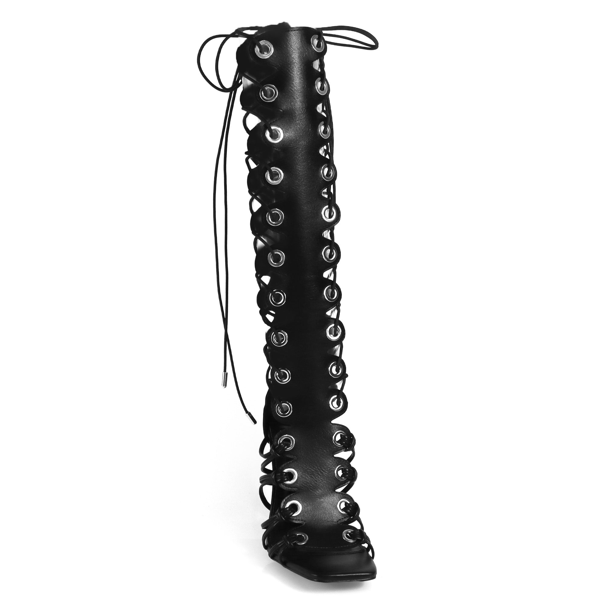 HUGO-60 STRAPPY WRAP UP GLADIATOR HEELS BLACK