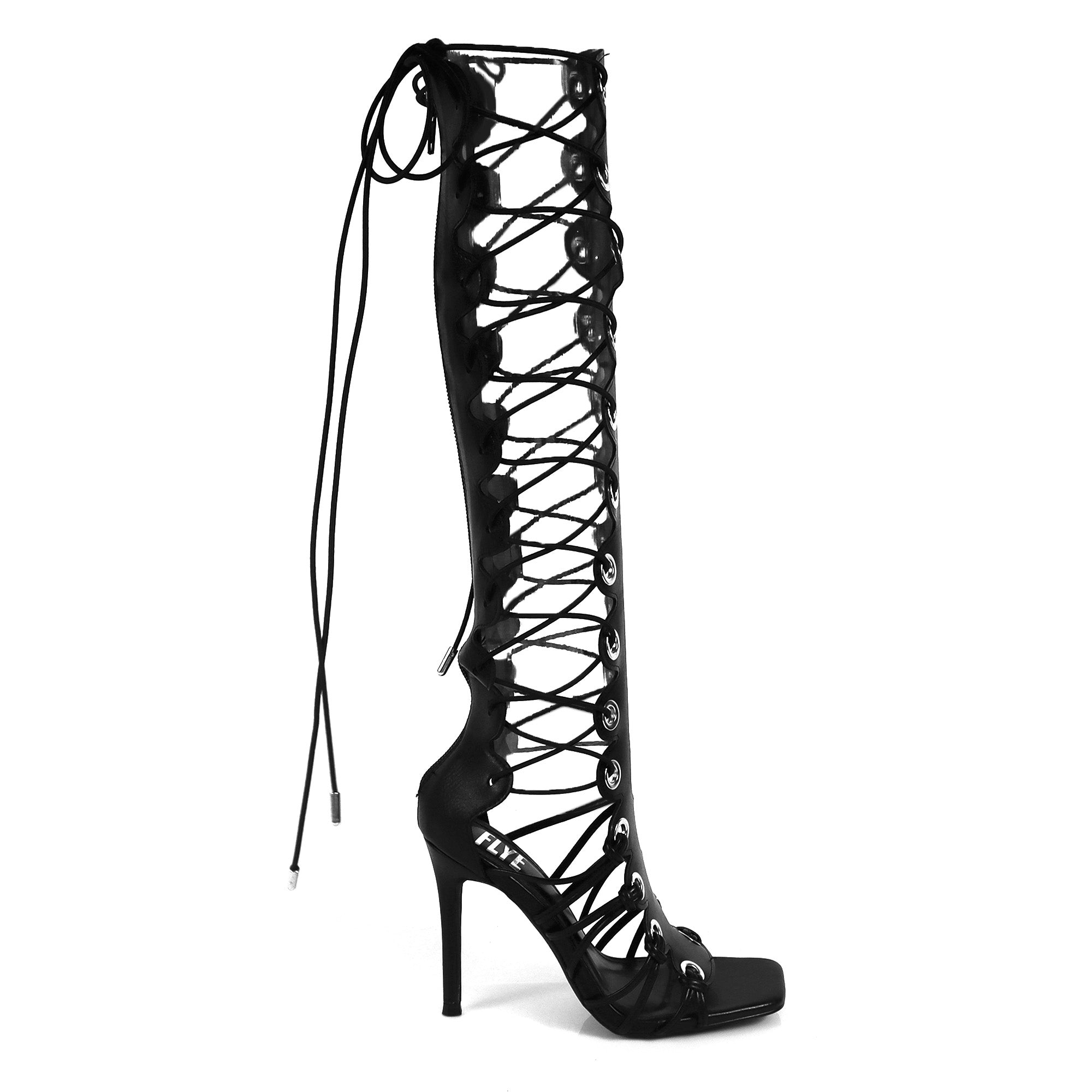 HUGO-60 STRAPPY WRAP UP GLADIATOR HEELS BLACK