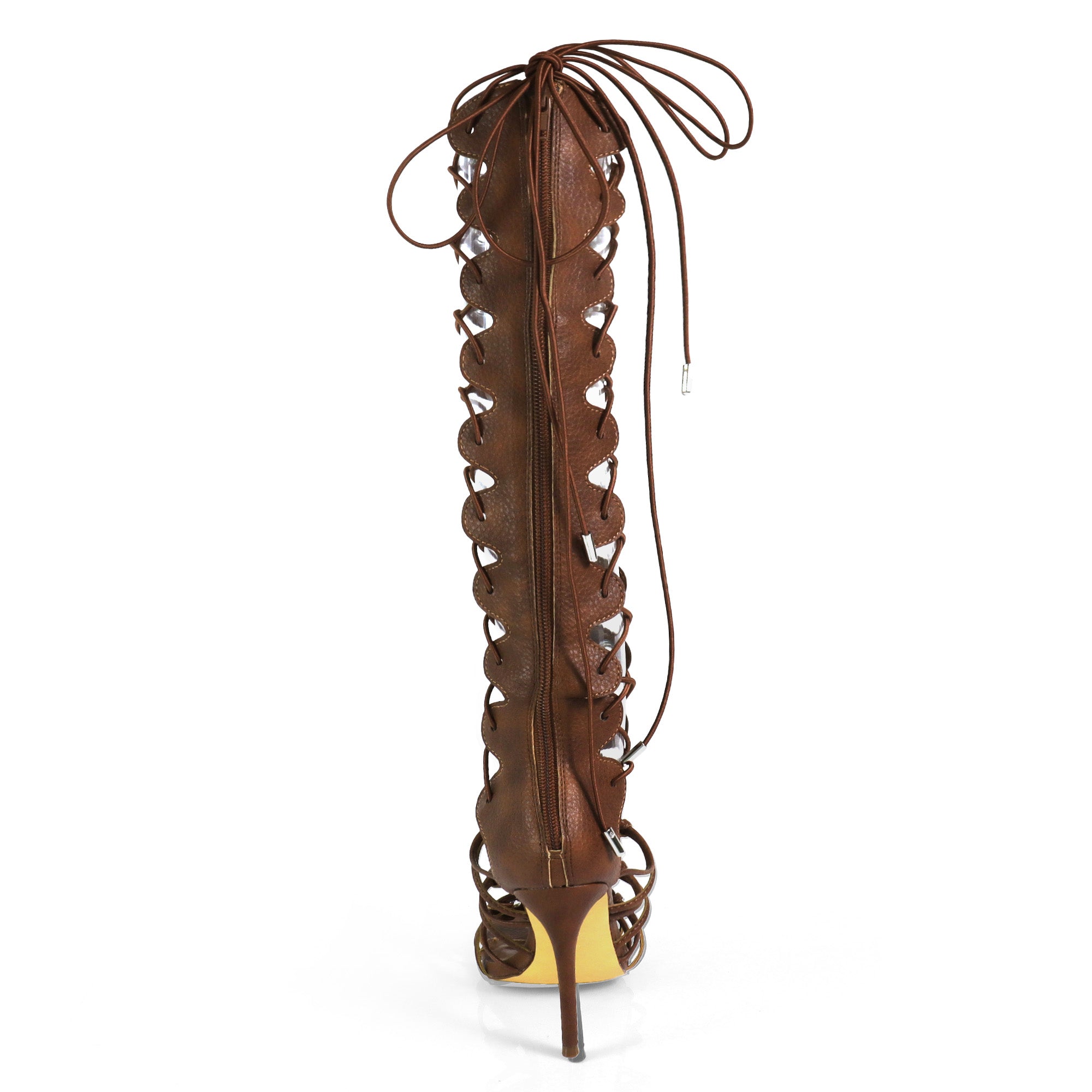 HUGO-60 STRAPPY WRAP UP GLADIATOR HEELS BURNISH BROWN