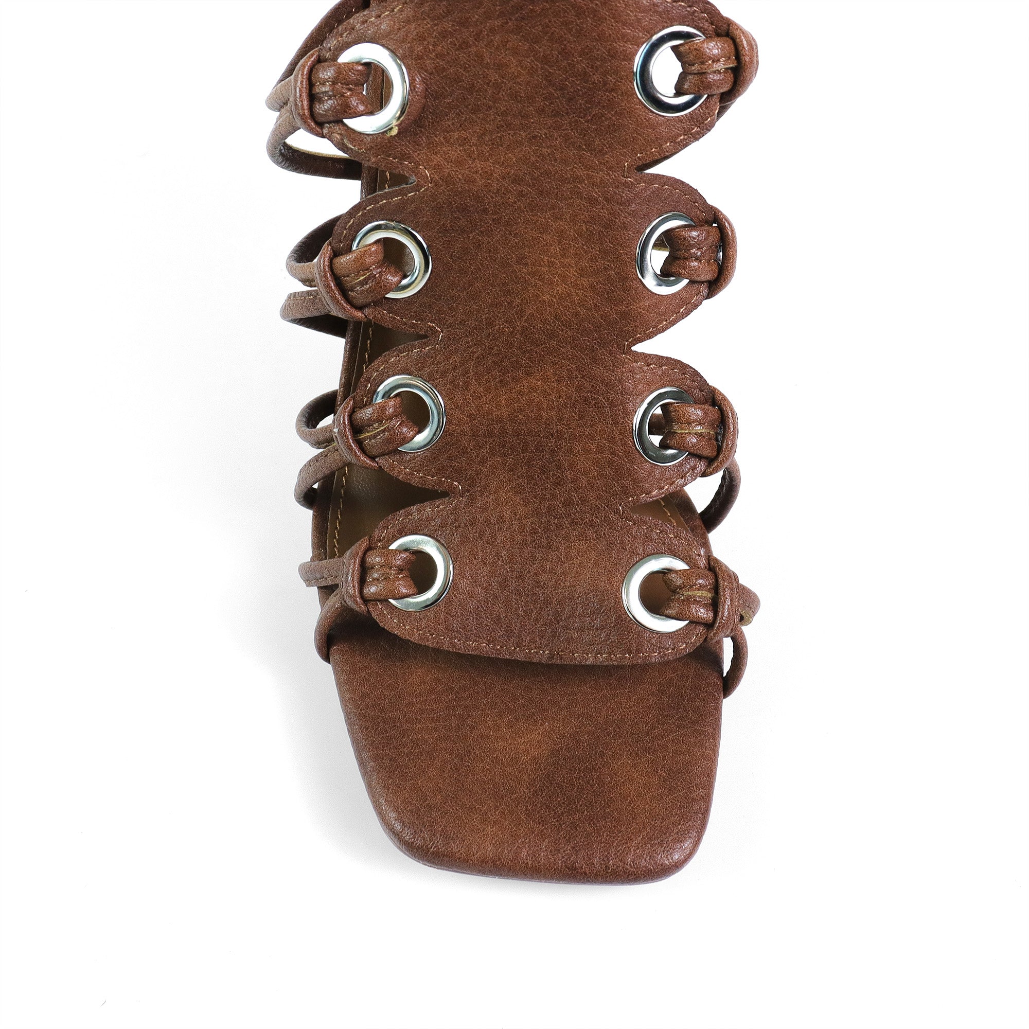HUGO-60 STRAPPY WRAP UP GLADIATOR HEELS BURNISH BROWN