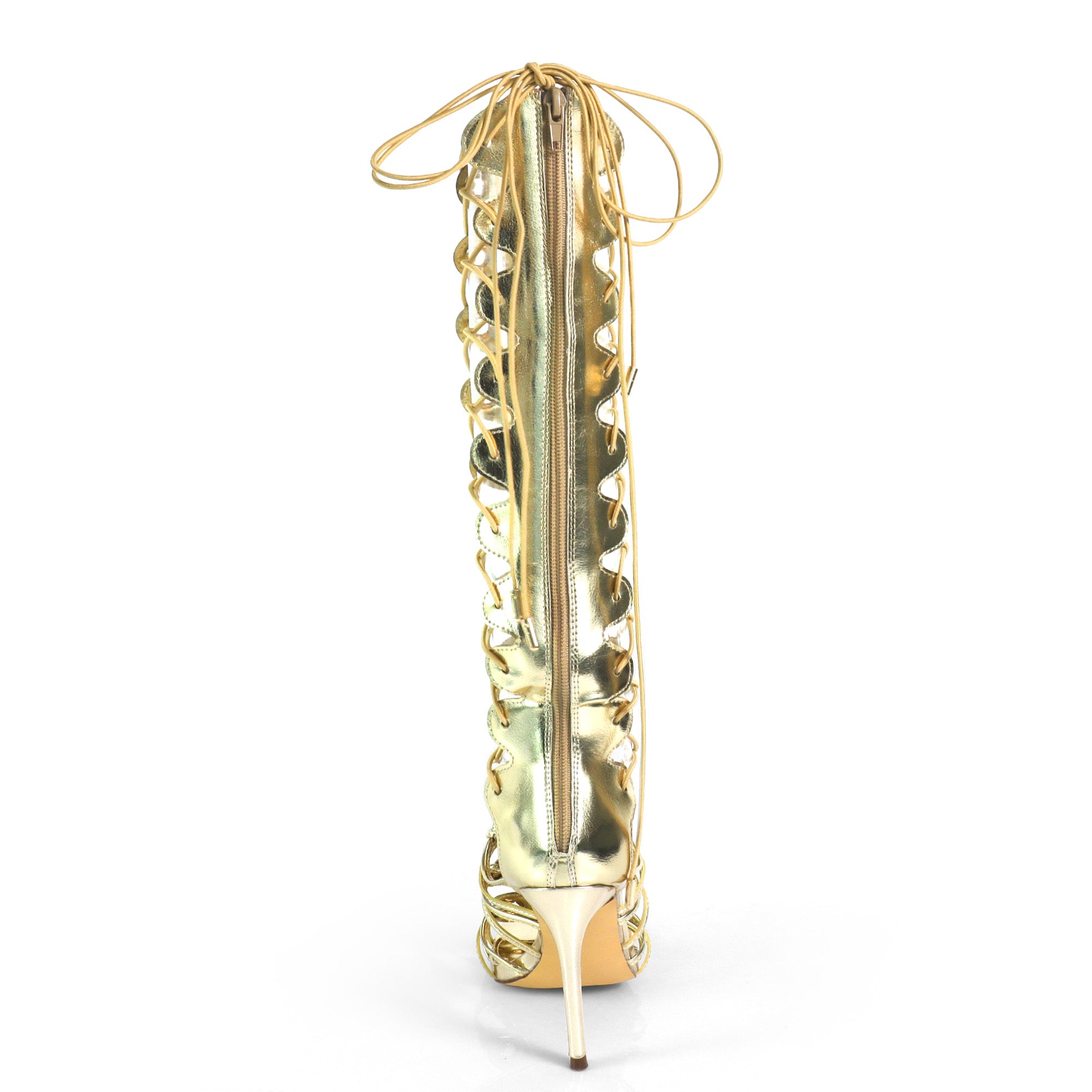 HUGO-60 STRAPPY WRAP UP GLADIATOR HEELS BURNISH GOLD