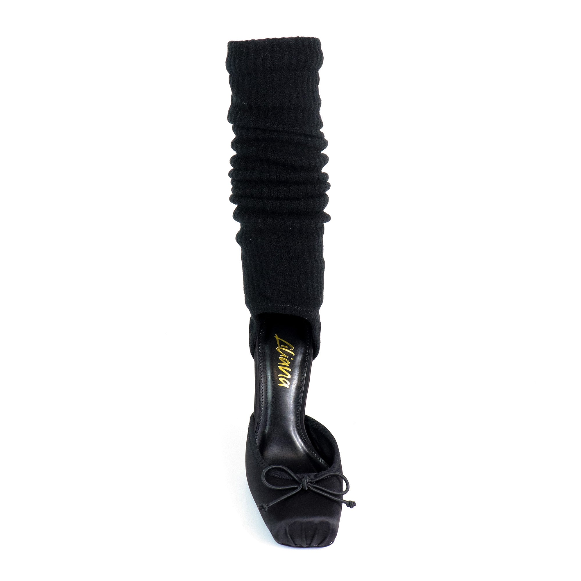 ITZA-2 POINTE TOE KNEE HIGH SOCK PUMP W/ STILETTO HEEL BLACK