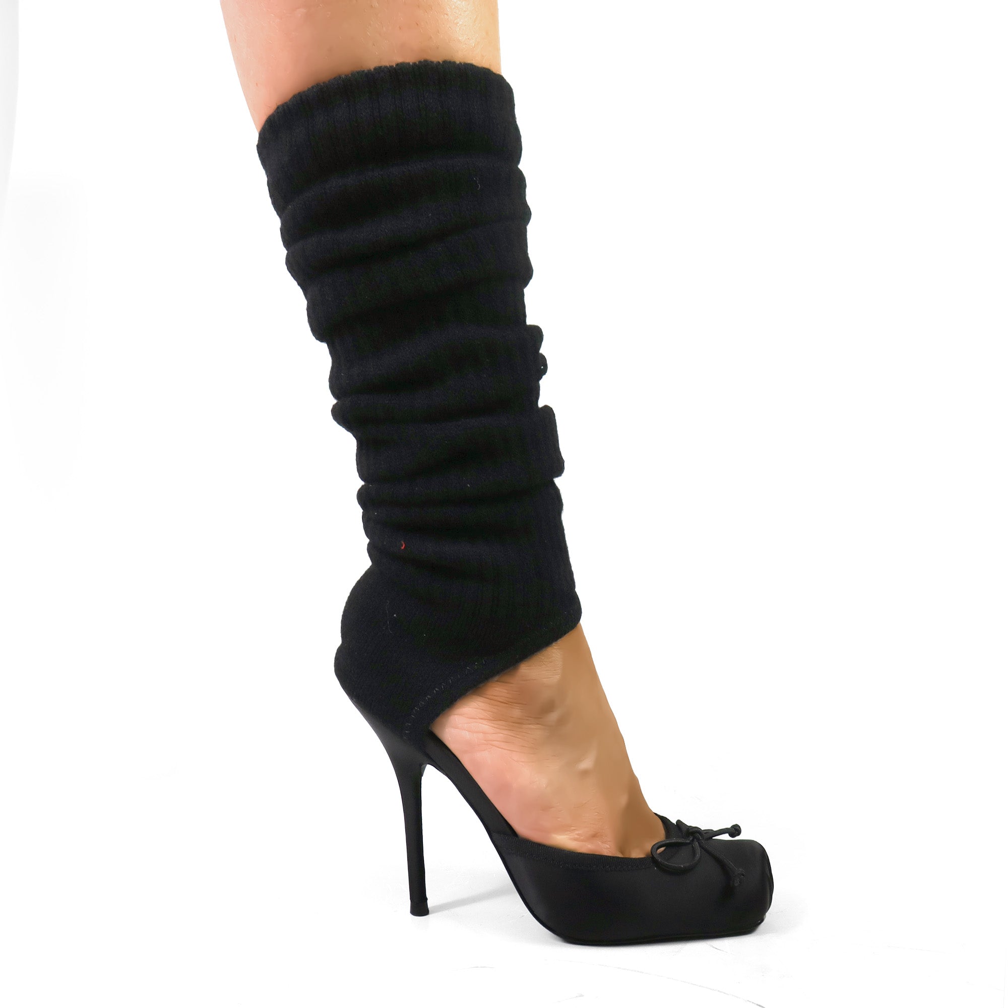 ITZA-2 POINTE TOE KNEE HIGH SOCK PUMP W/ STILETTO HEEL BLACK