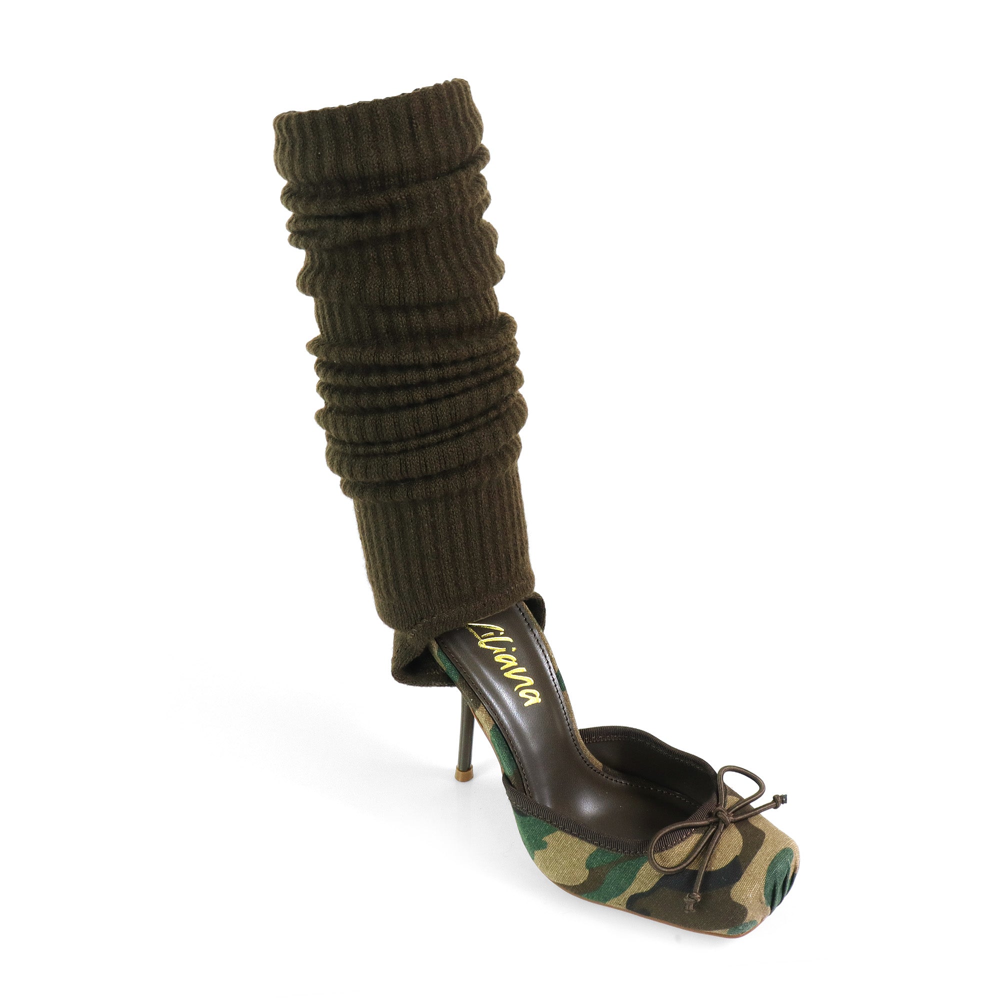 ITZA-2 POINTE TOE KNEE HIGH SOCK PUMP W/ STILETTO HEEL CAMOUFLAGE