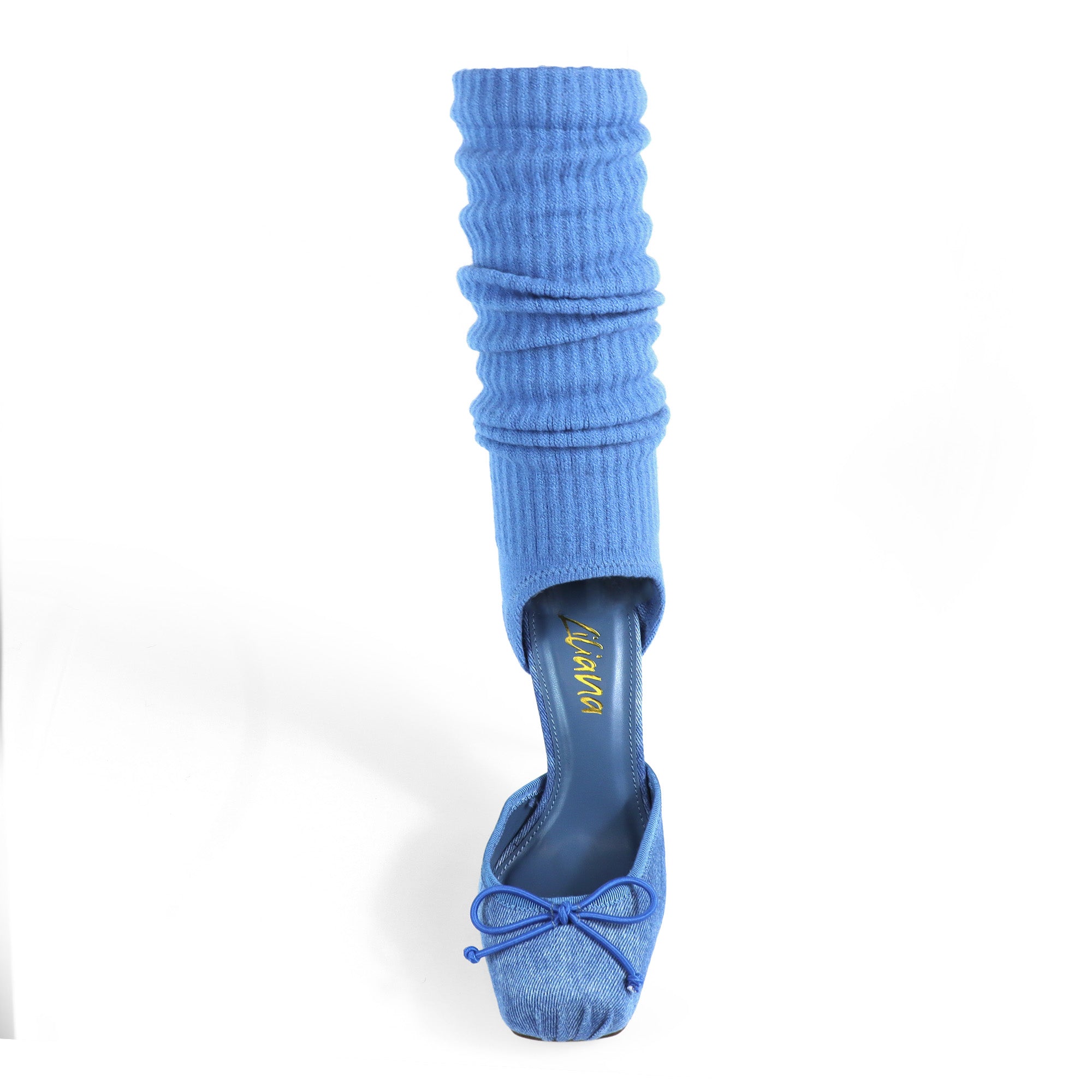 ITZA-2 POINTE TOE KNEE HIGH SOCK PUMP W/ STILETTO HEEL DENIM