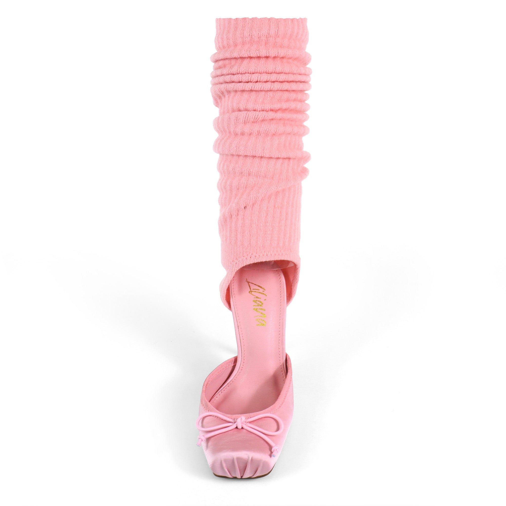 ITZA-2 POINTE TOE KNEE HIGH SOCK PUMP W/ STILETTO HEEL PINK