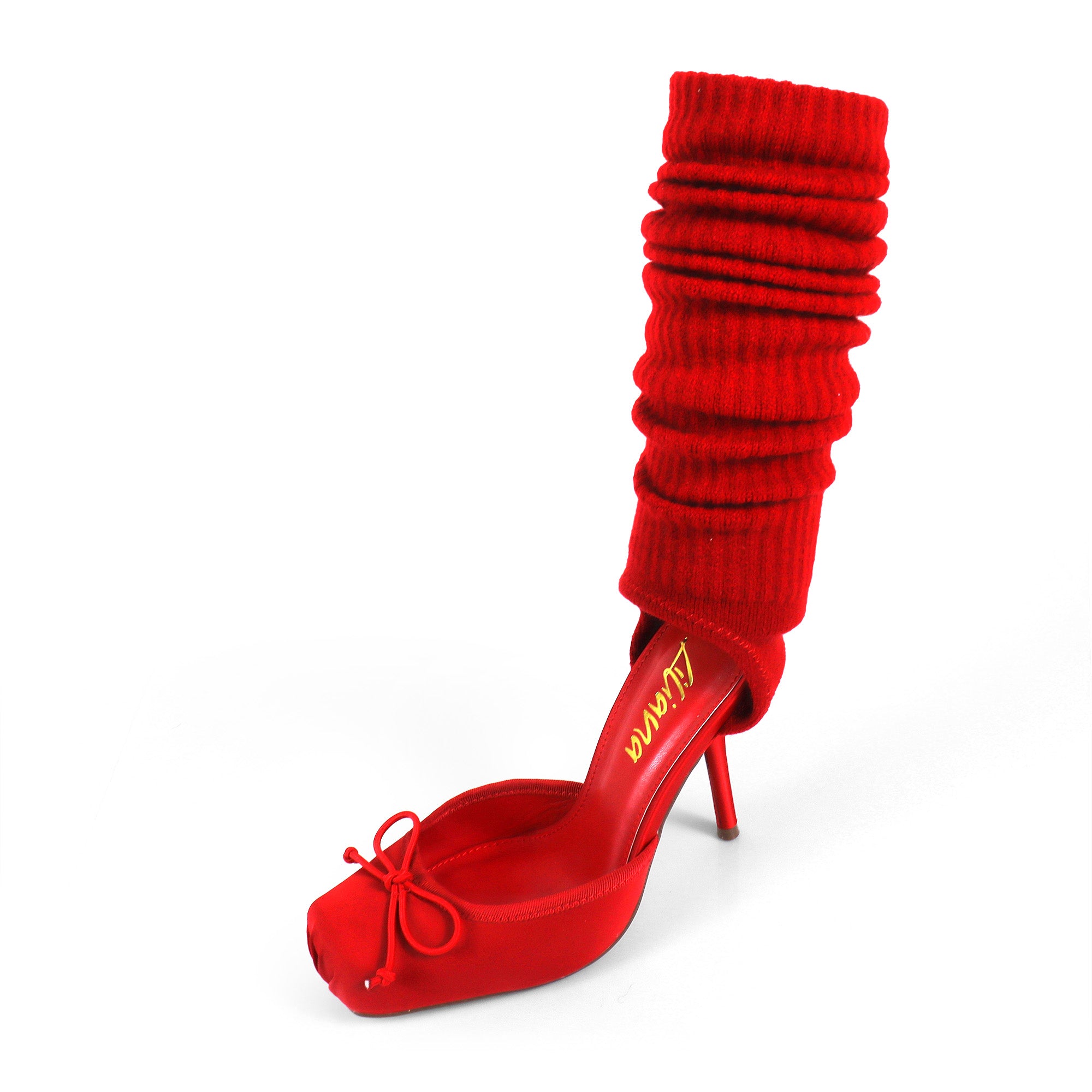 ITZA-2 POINTE TOE KNEE HIGH SOCK PUMP W/ STILETTO HEEL RED