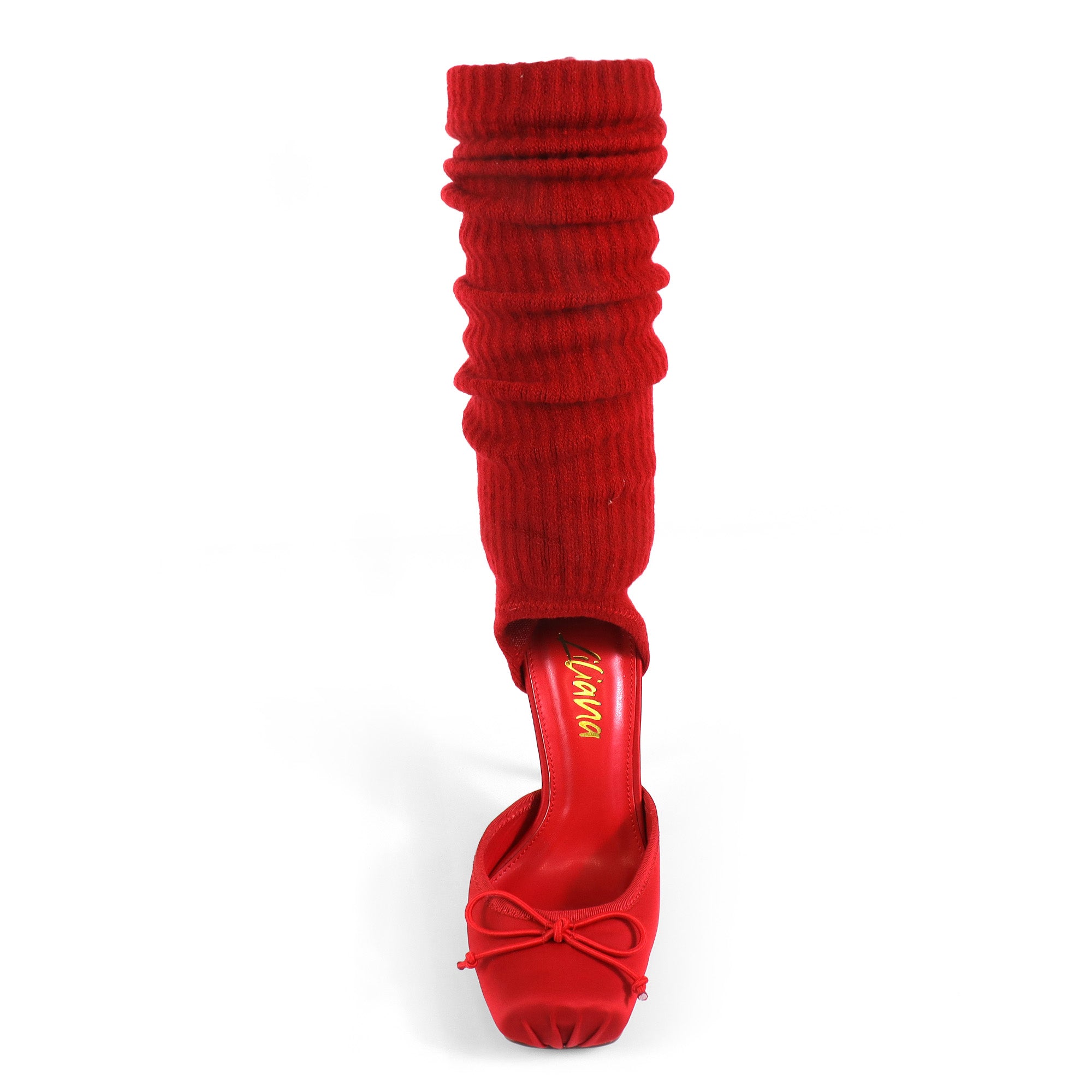 ITZA-2 POINTE TOE KNEE HIGH SOCK PUMP W/ STILETTO HEEL RED