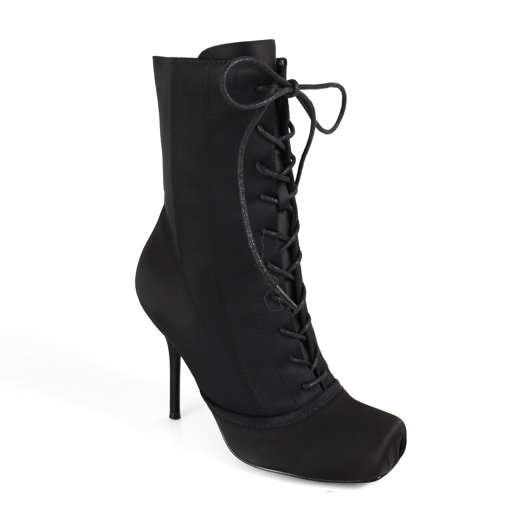 ITZA-5 BALLERINA LACE UP BOOTIES WITH/ STILETTO HEEL BLACK