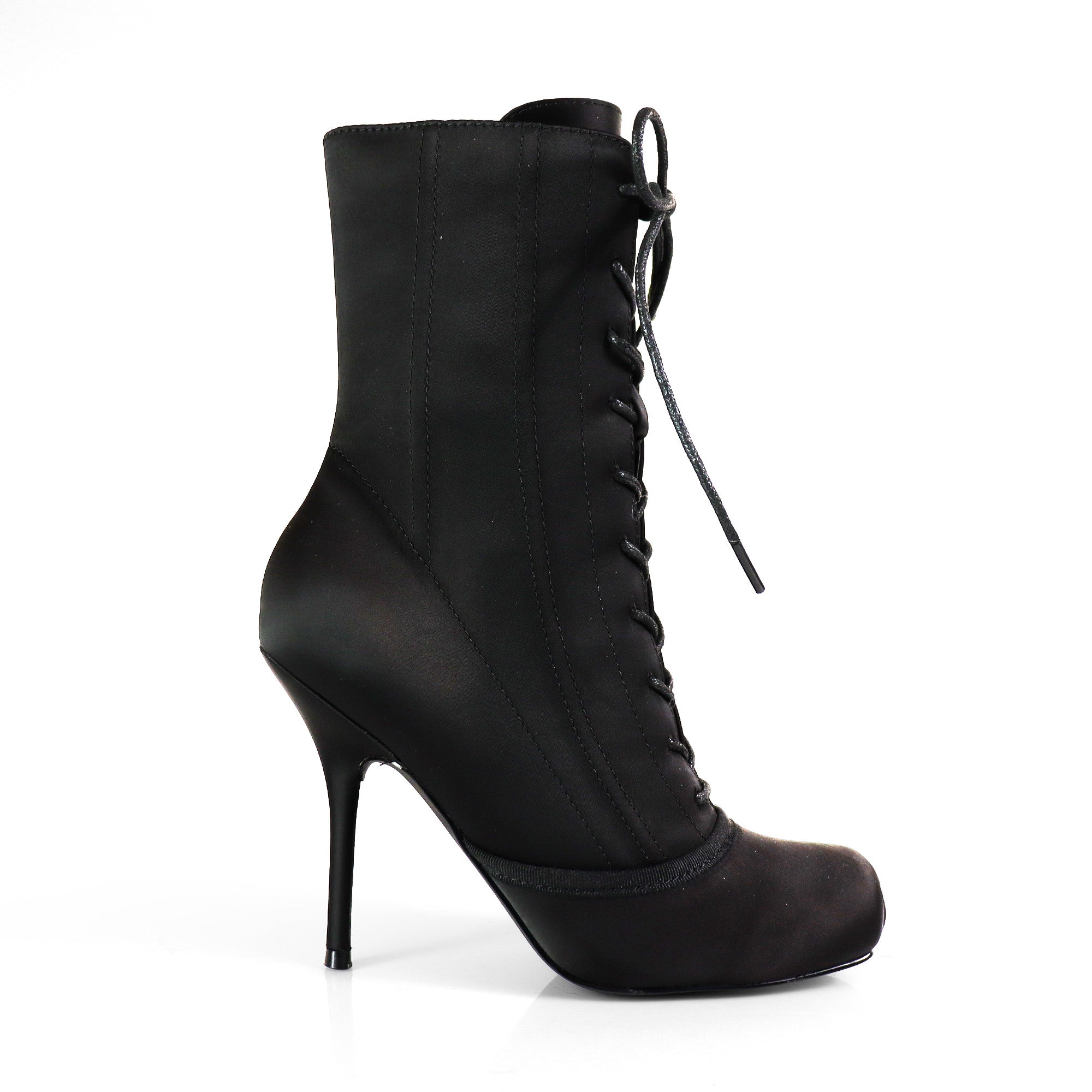 ITZA-5 BALLERINA LACE UP BOOTIES WITH/ STILETTO HEEL BLACK