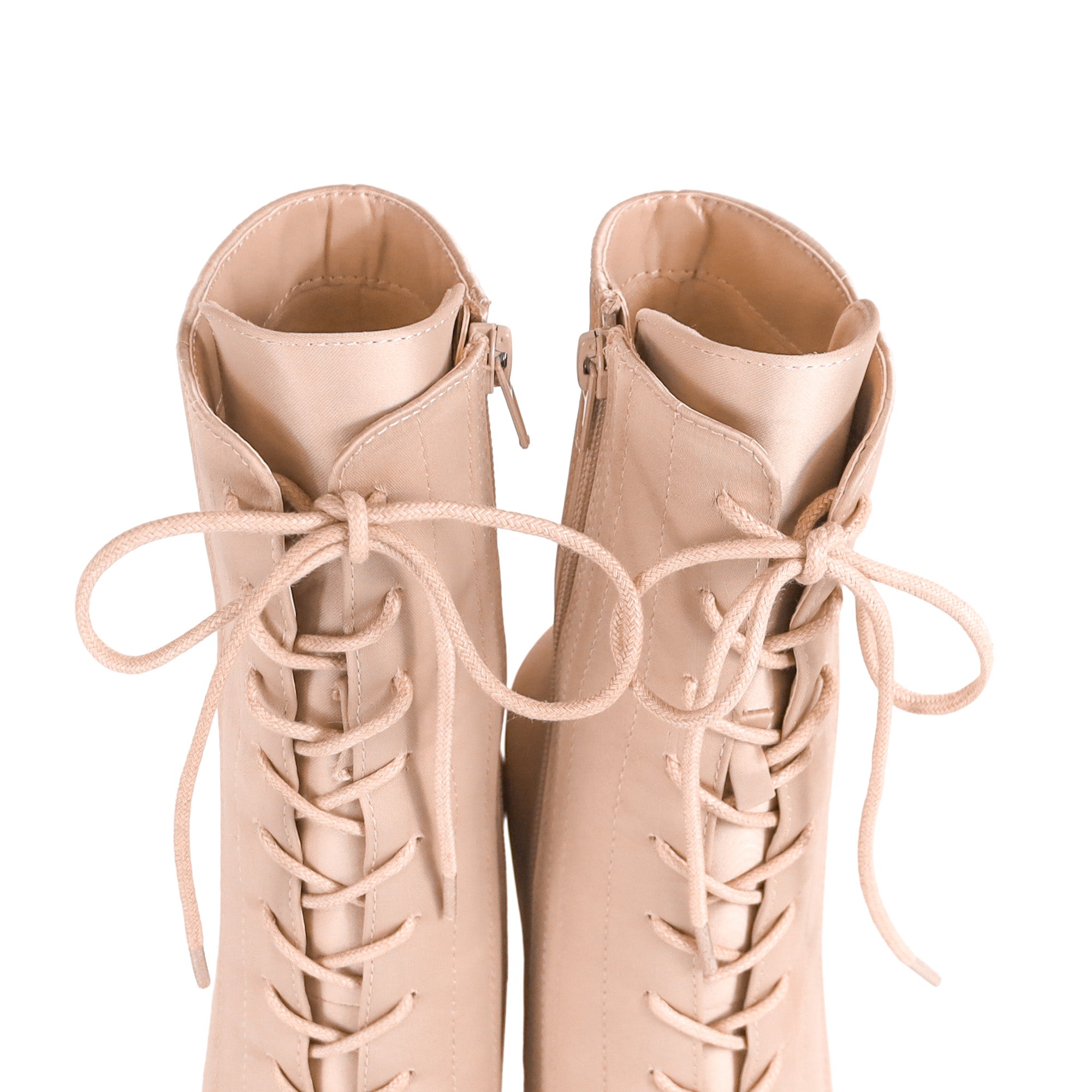 ITZA-5 BALLERINA LACE UP BOOTIES WITH/ STILETTO HEEL NUDE